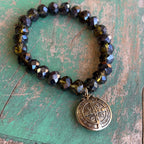 Olive Green Crystal Dangle St Benedict Bracelet