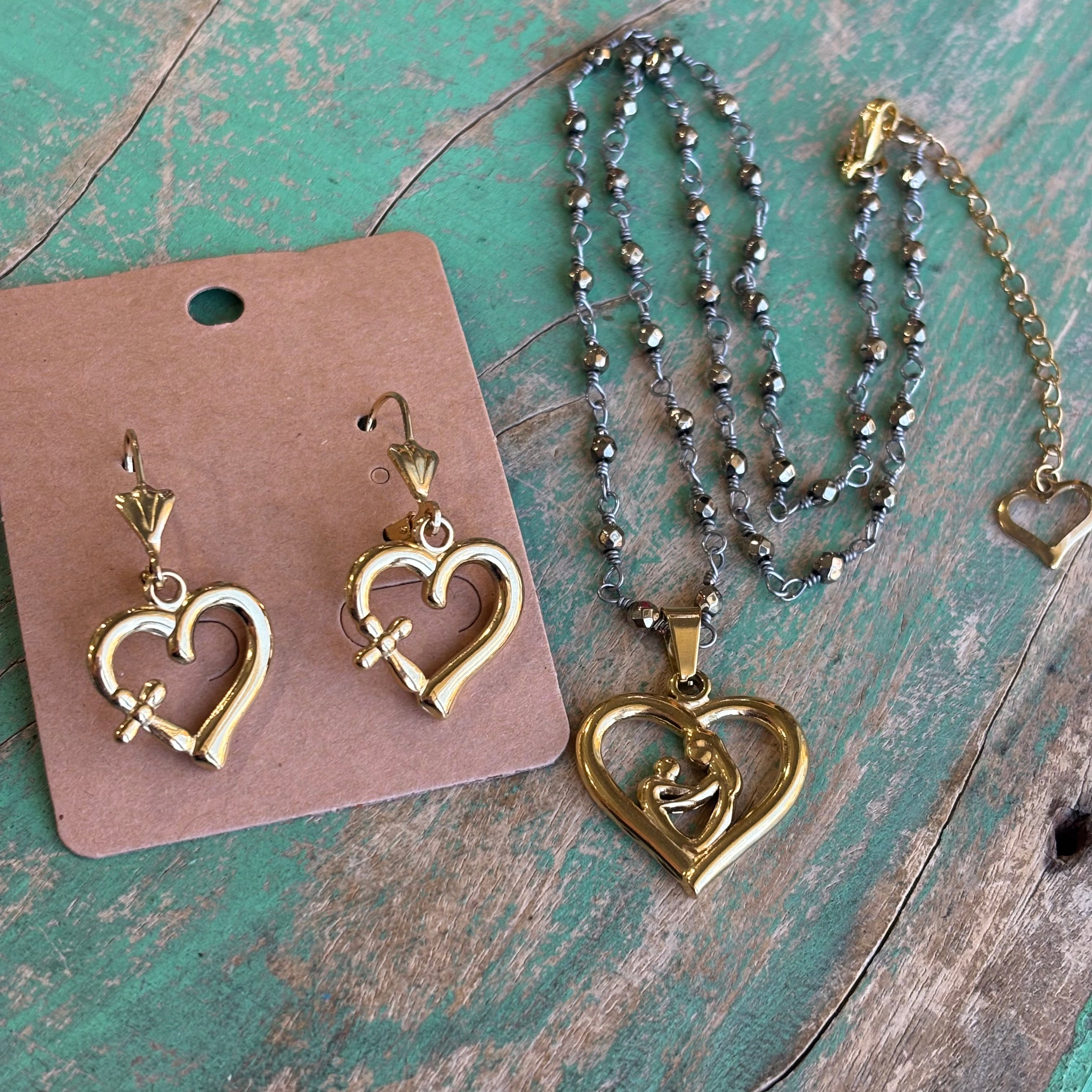 Hematite Gold Sacred Heart Mama Necklace