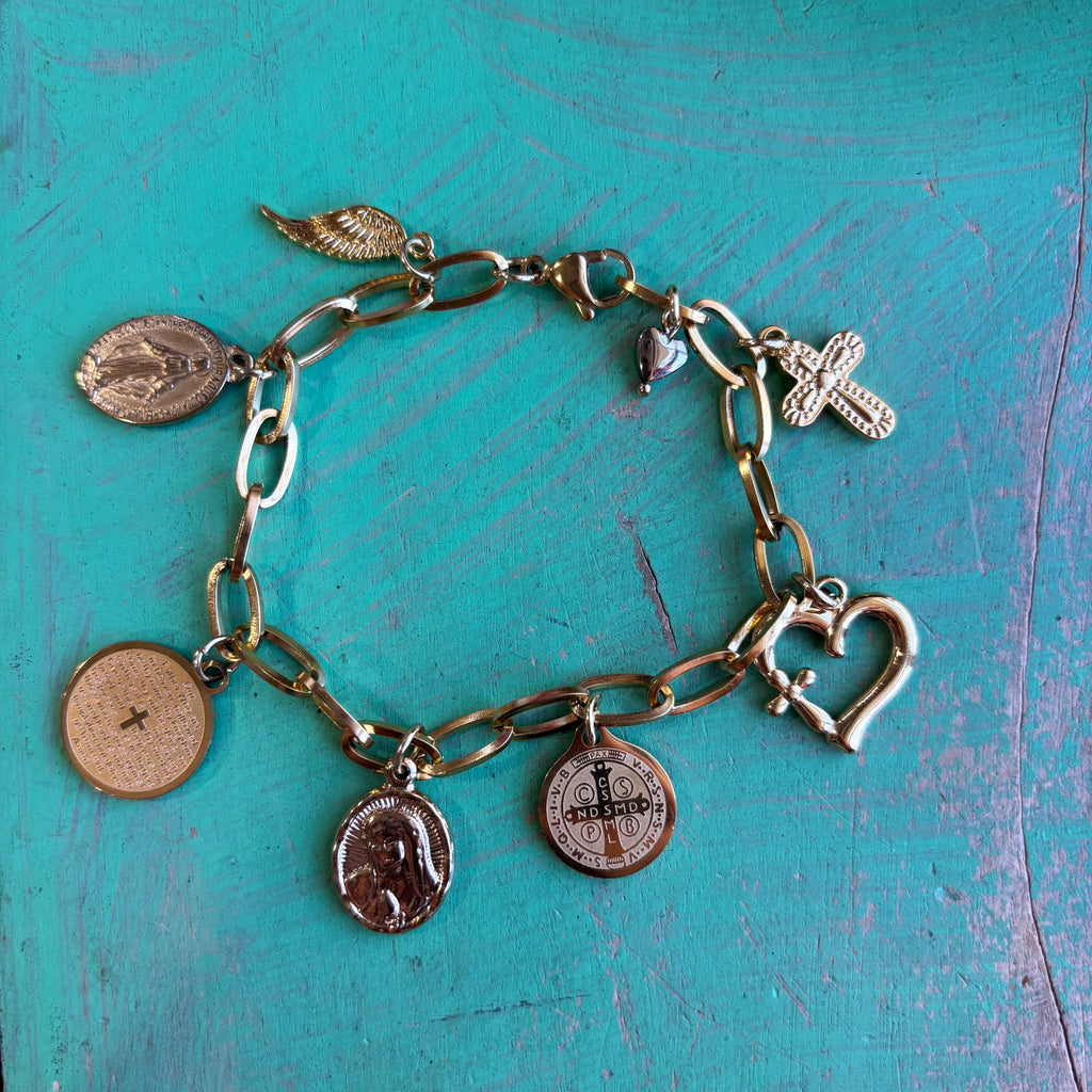 Gold Stainless Steel Holy Charm Bracelet