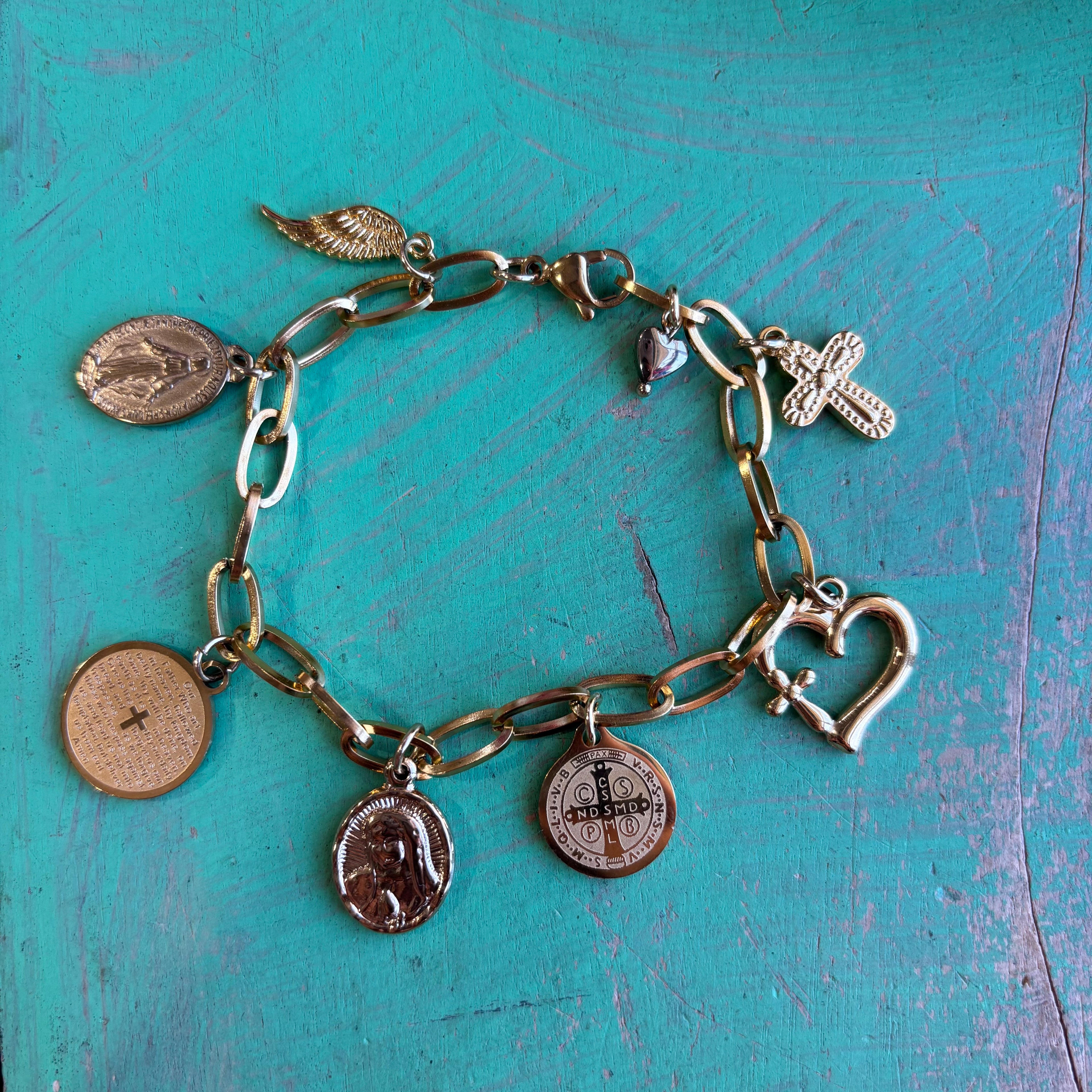 Gold Stainless Steel Holy Charm Bracelet