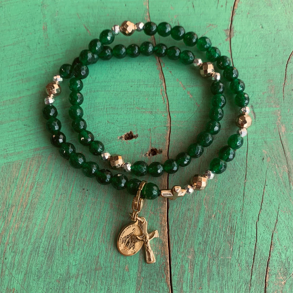 Rosary Wrap Bracelet with Silver Accents