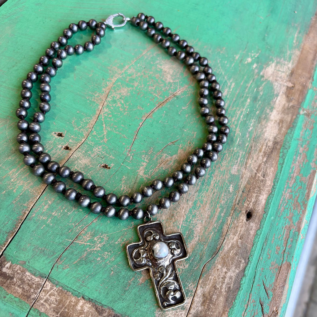 Navajo Pearl Inspired Cross Necklace