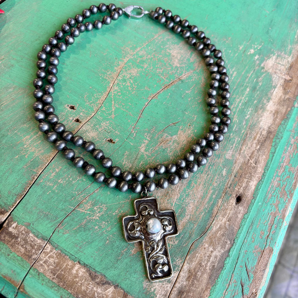 Navajo Pearl Inspired Cross Necklace
