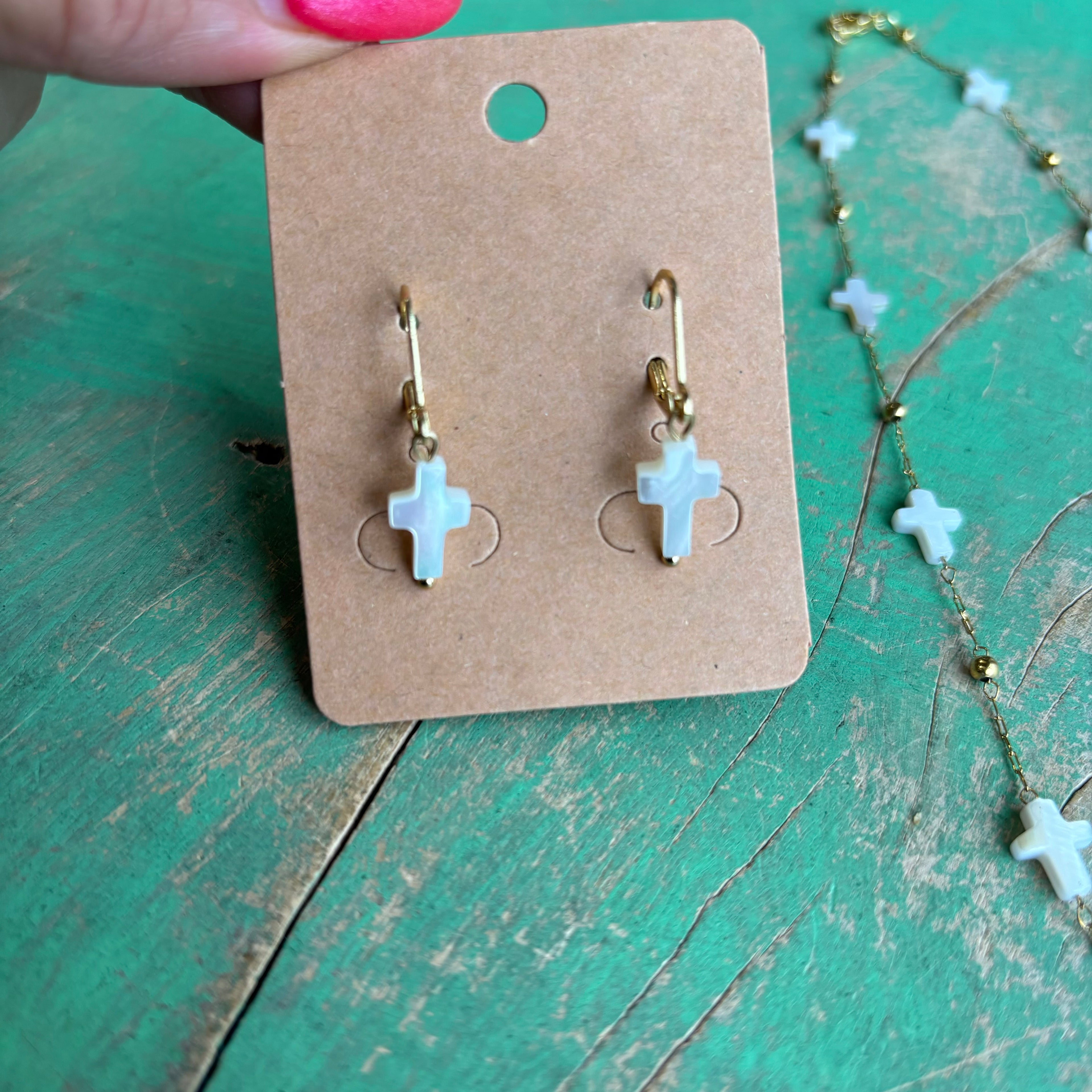 Mini Shell Cross Necklace or Earrings