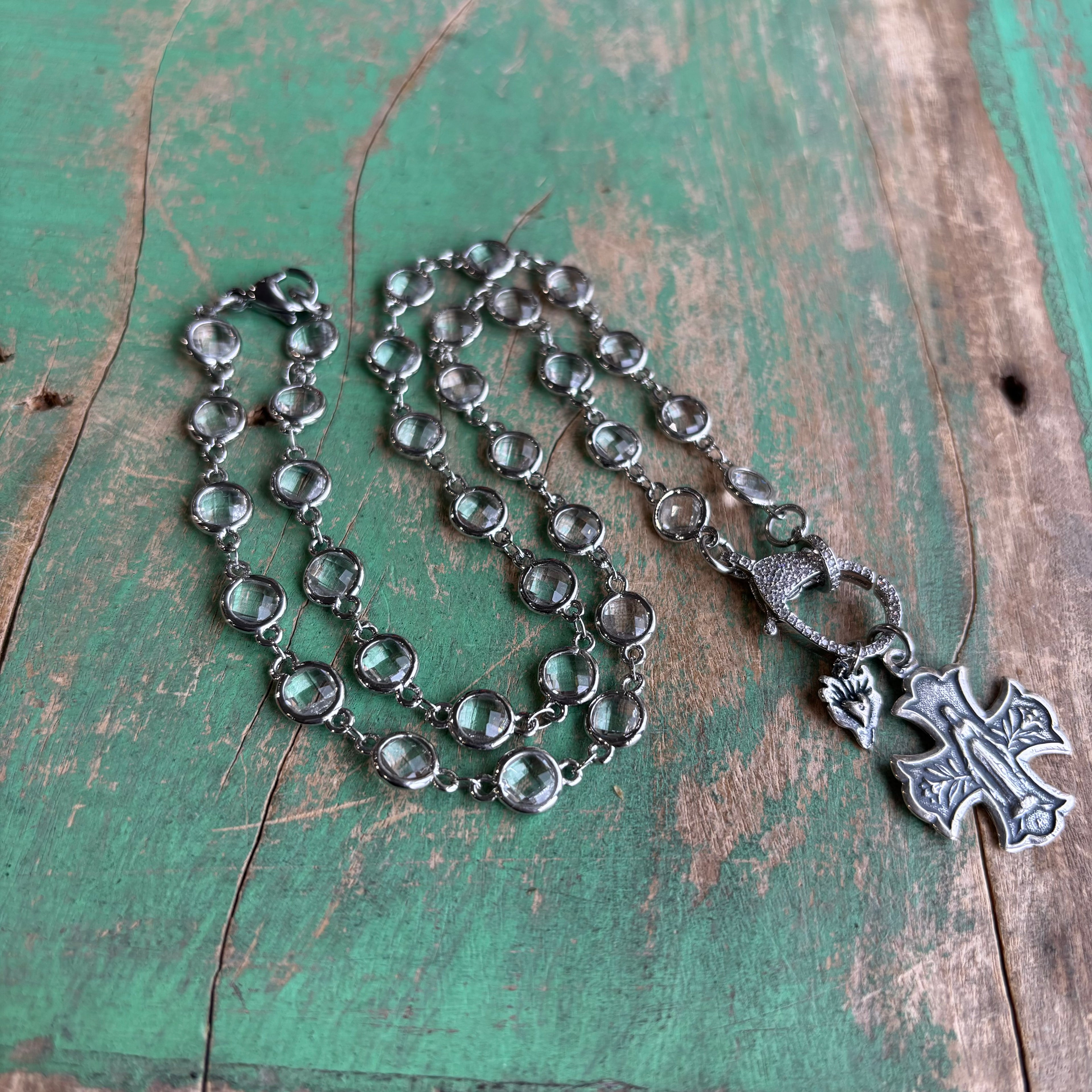 Clear Glass Bead Clasp Necklace and Earrings