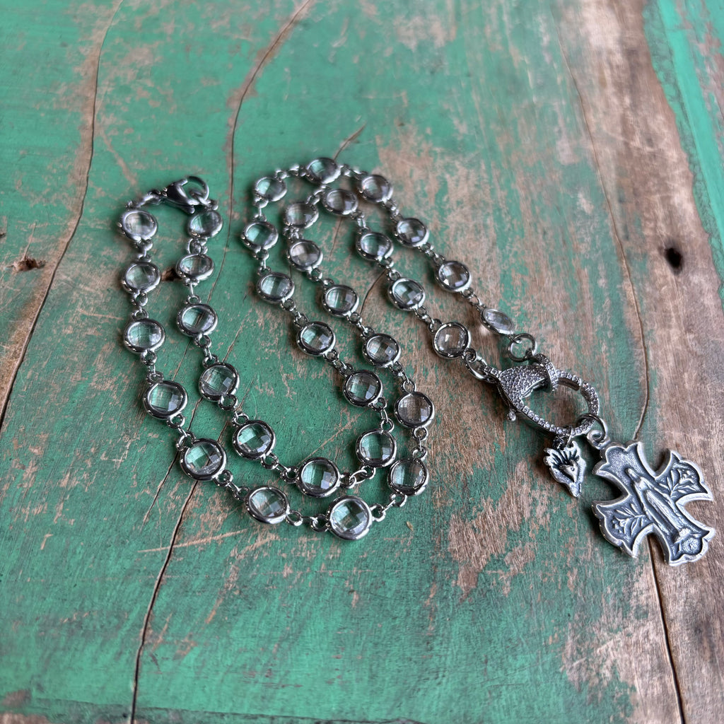 Clear Glass Bead Clasp Necklace and Earrings