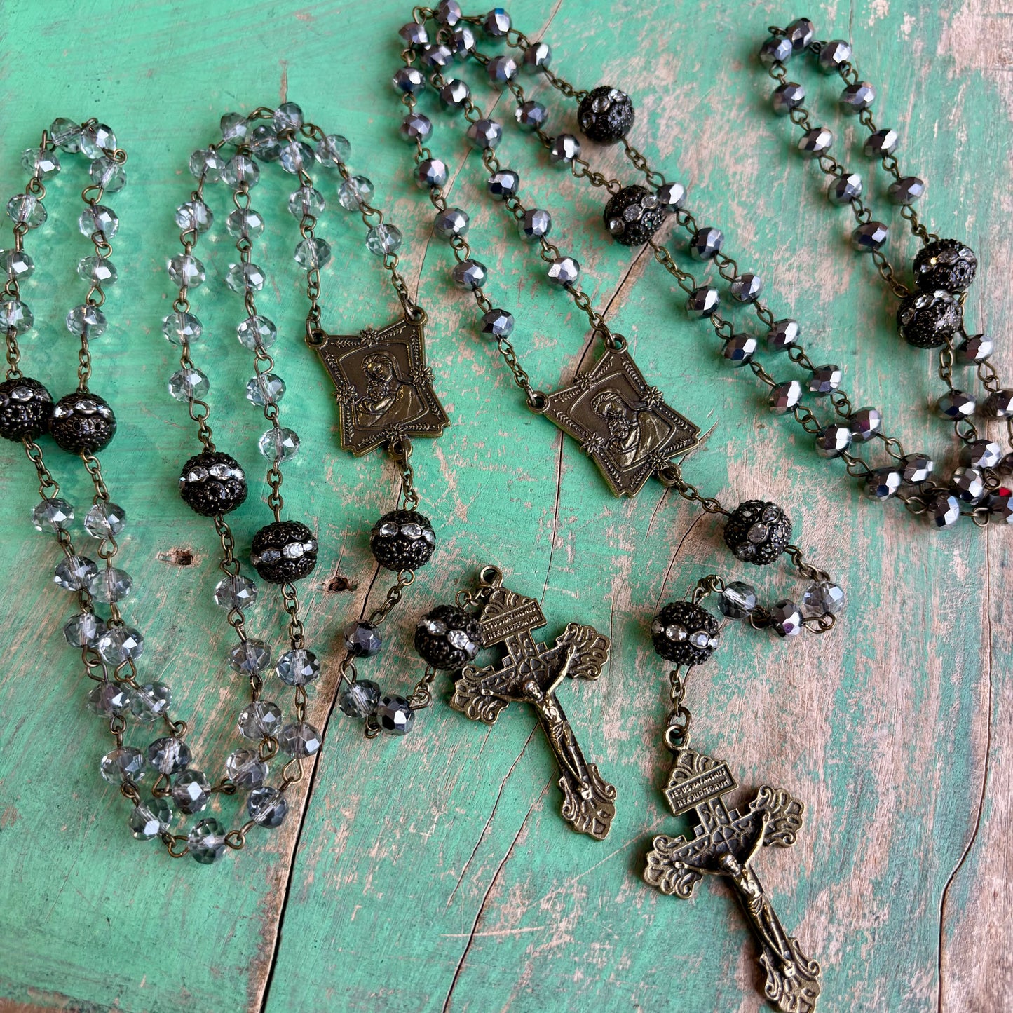 Crystal Madonna and Child Keepsake Rosary