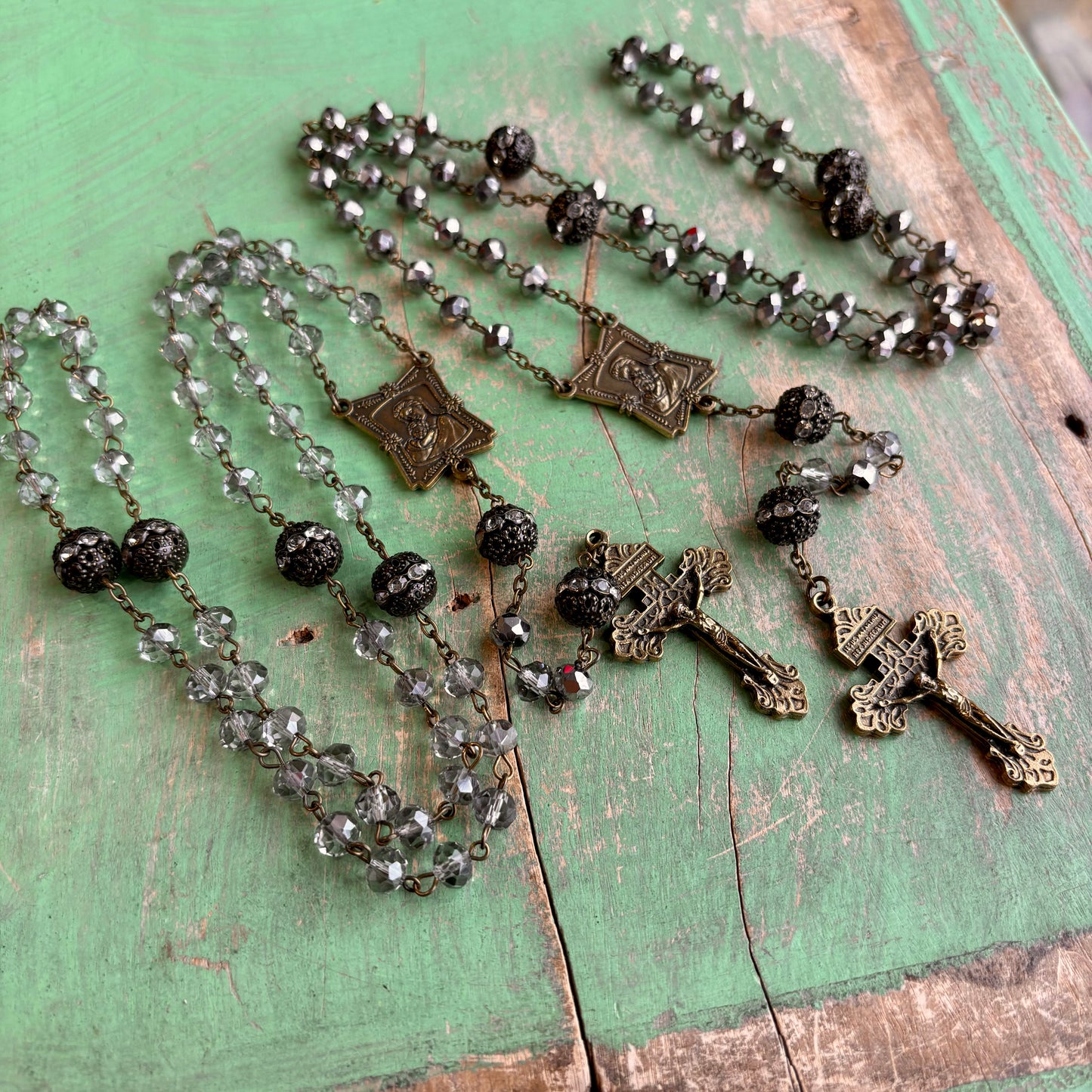 Crystal Madonna and Child Keepsake Rosary