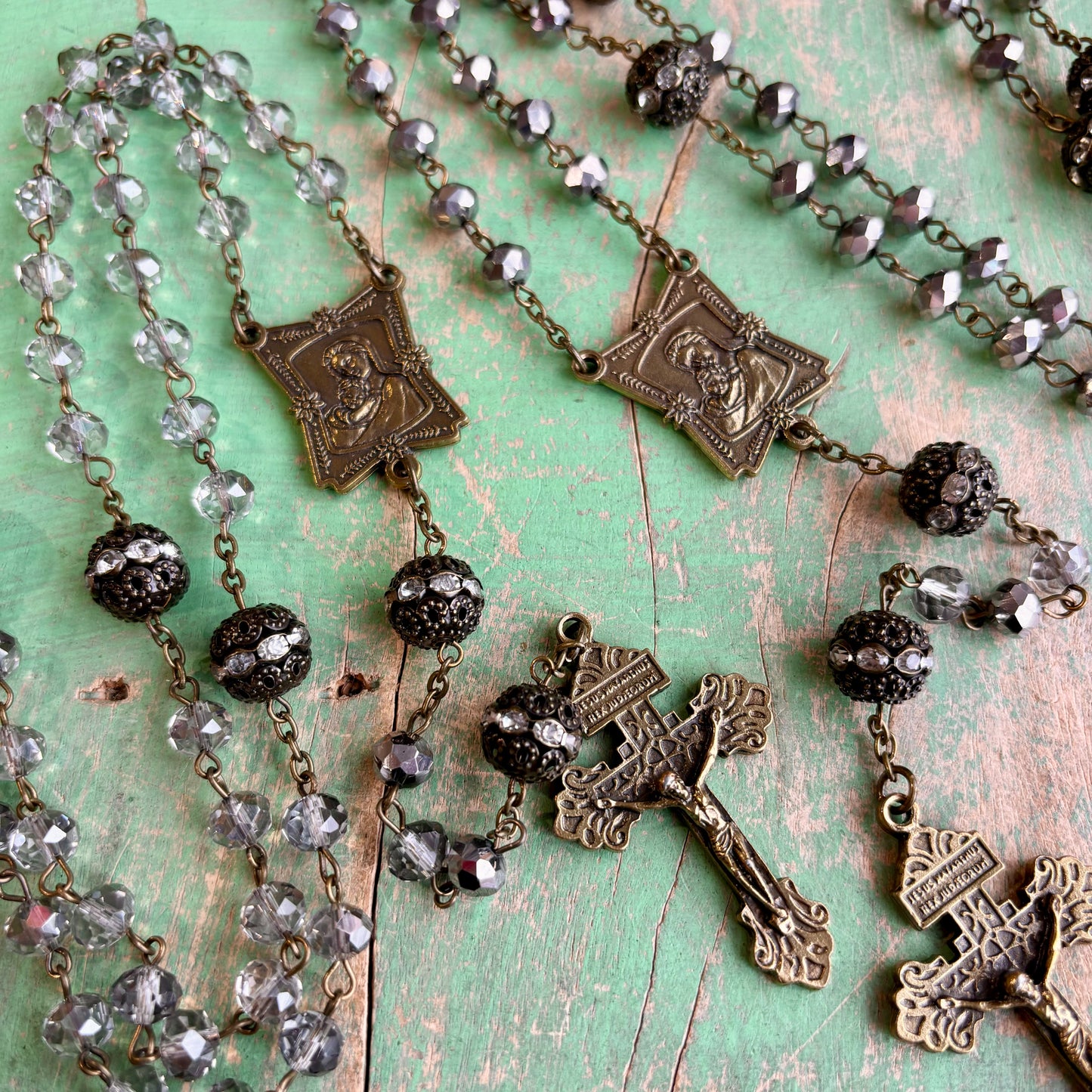 Crystal Madonna and Child Keepsake Rosary