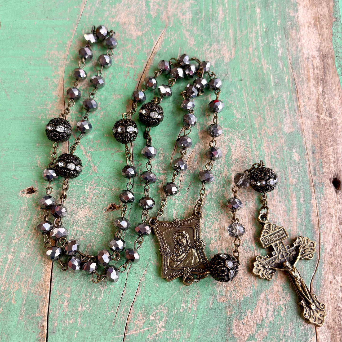 Crystal Madonna and Child Keepsake Rosary