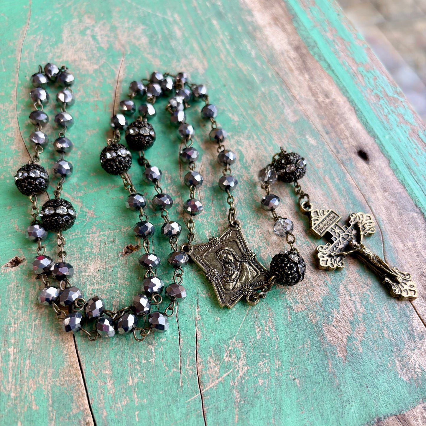 Crystal Madonna and Child Keepsake Rosary