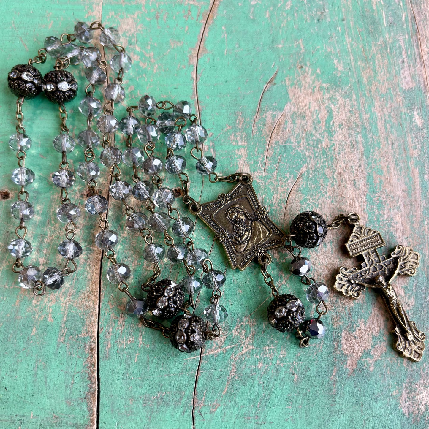 Crystal Madonna and Child Keepsake Rosary