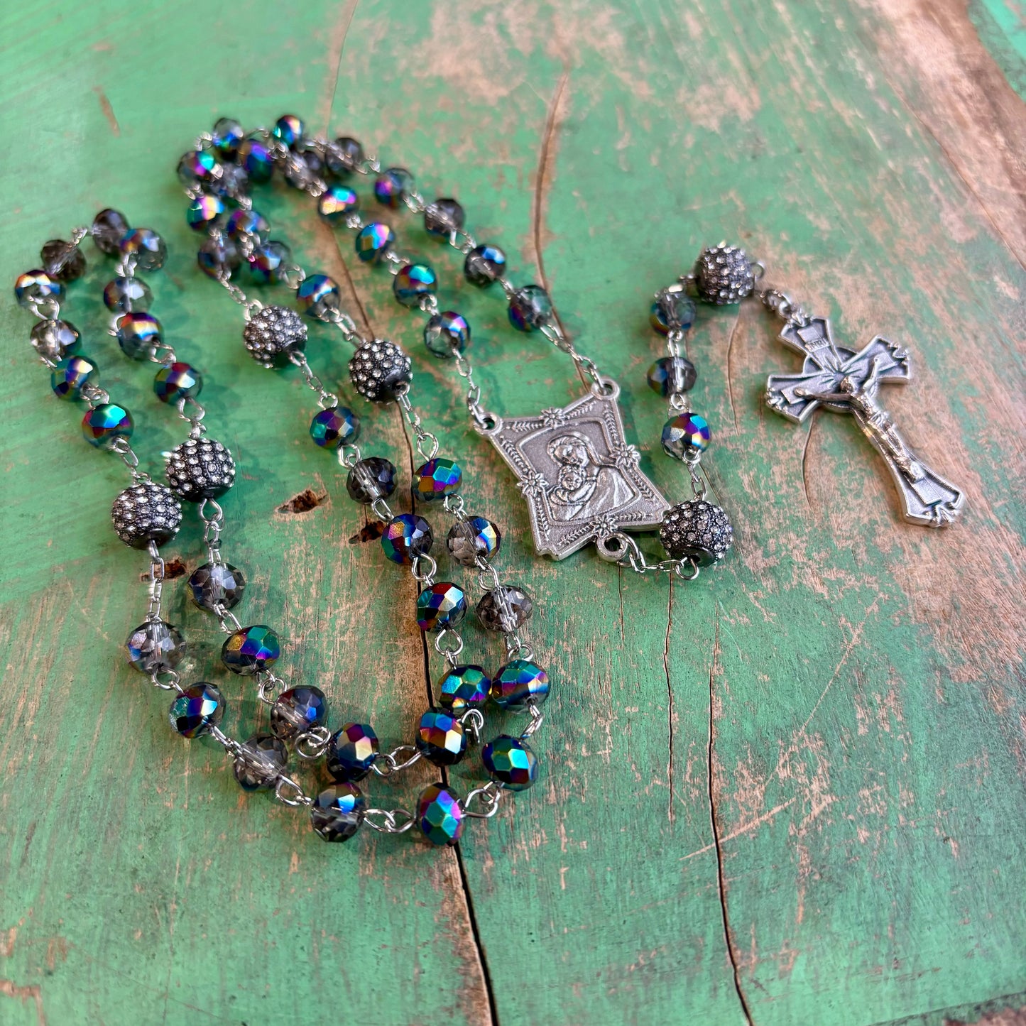 Crystal Madonna and Child Keepsake Rosary