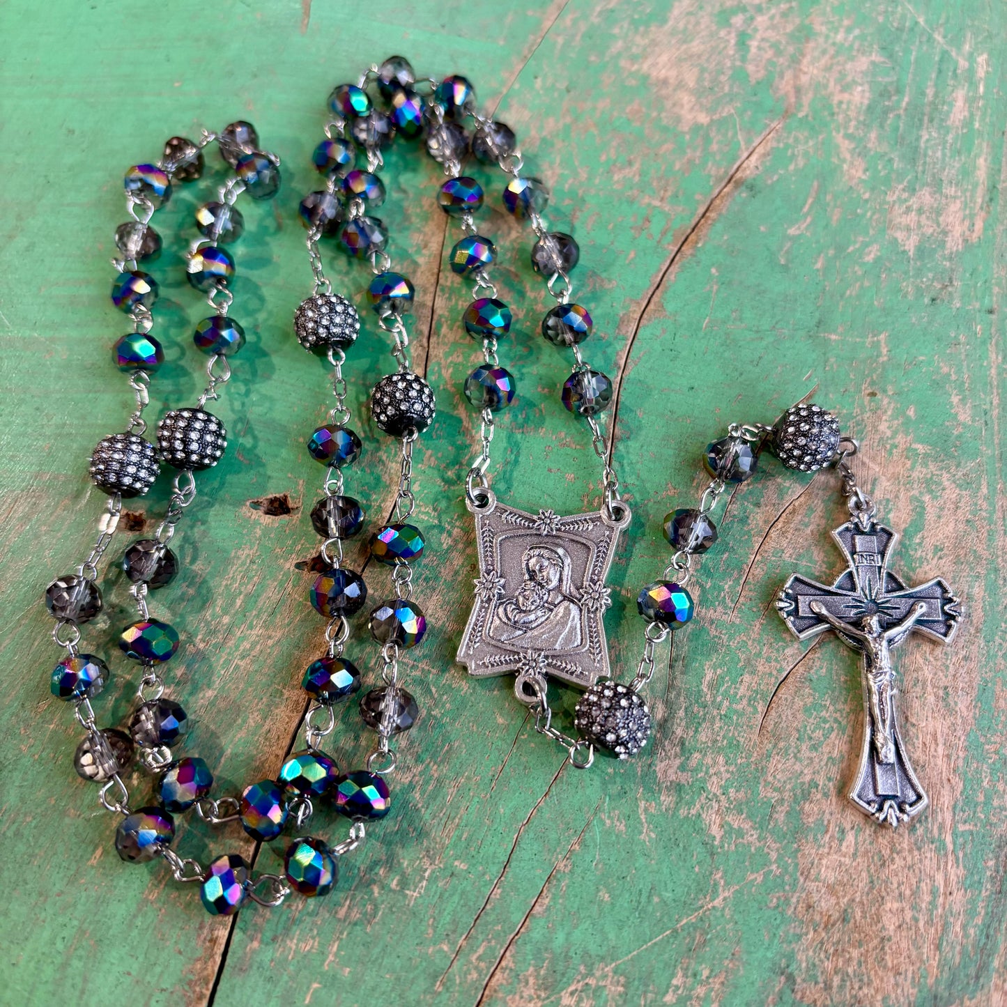 Crystal Madonna and Child Keepsake Rosary