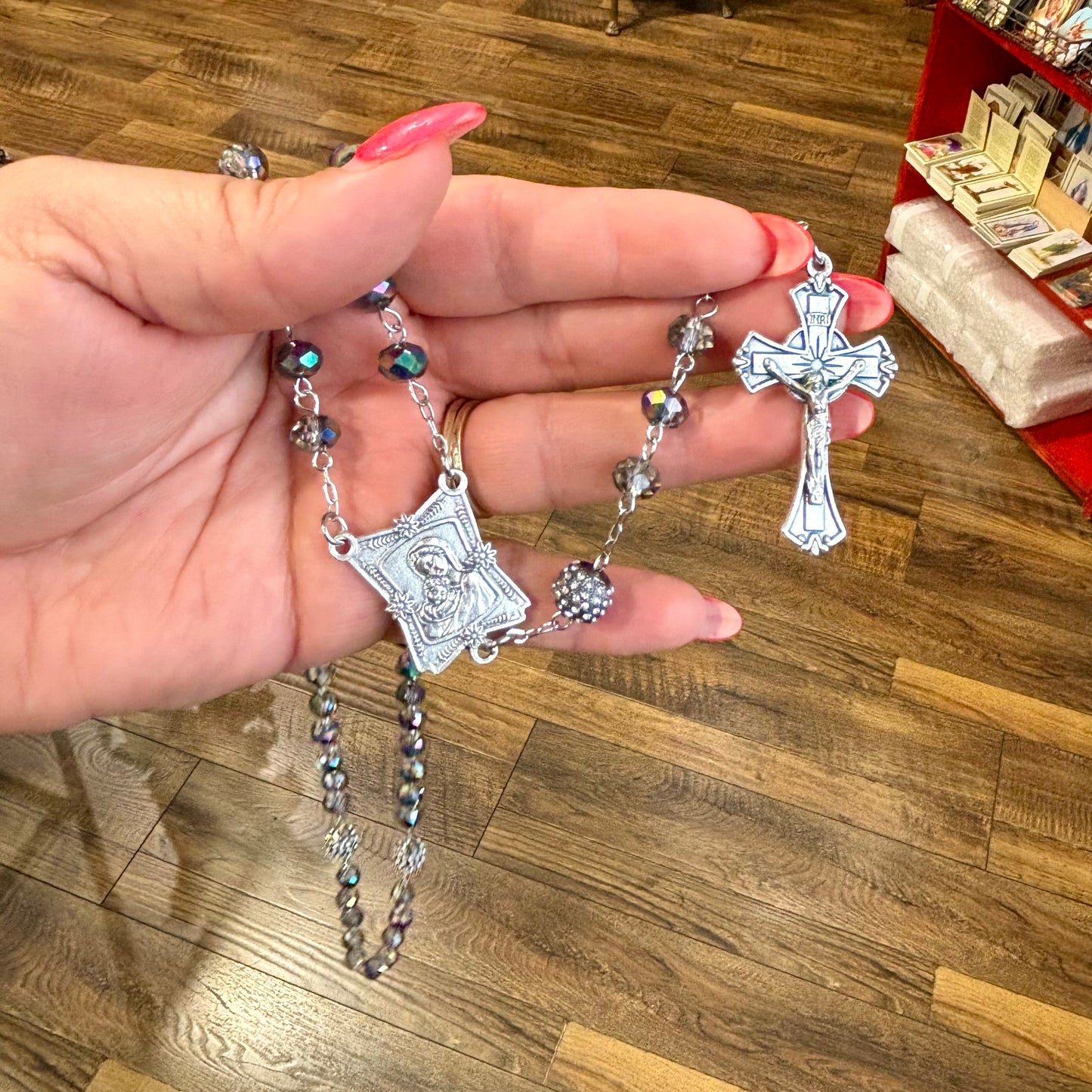 Crystal Madonna and Child Keepsake Rosary