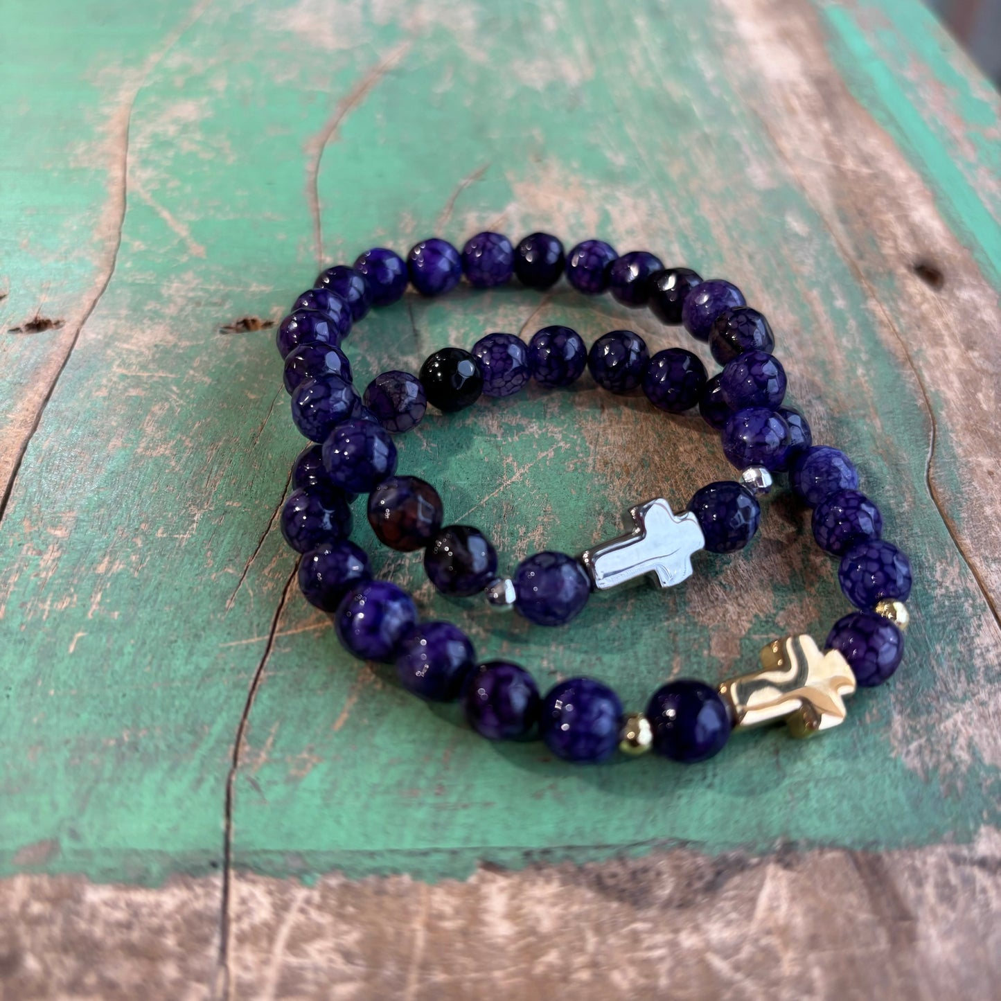 Purple Agate Chunky Cross Bracelet