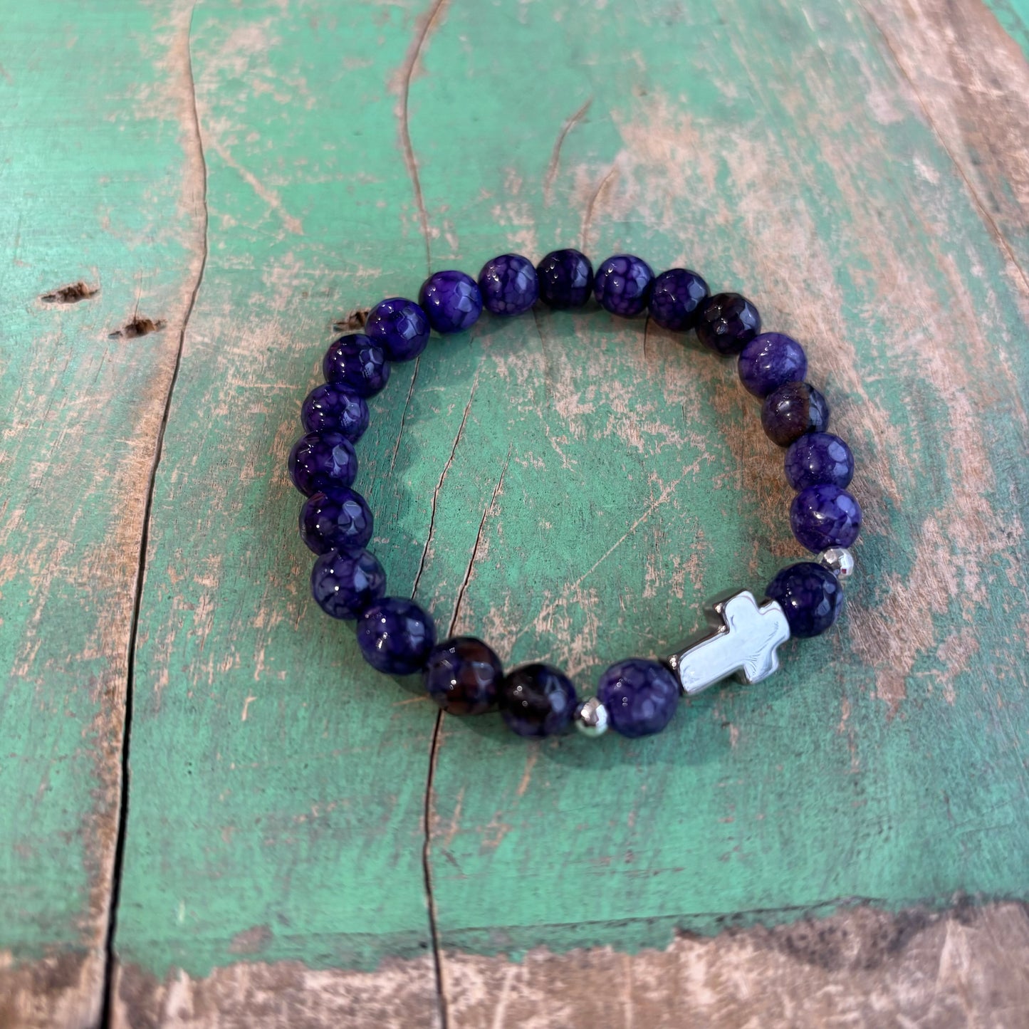 Purple Agate Chunky Cross Bracelet