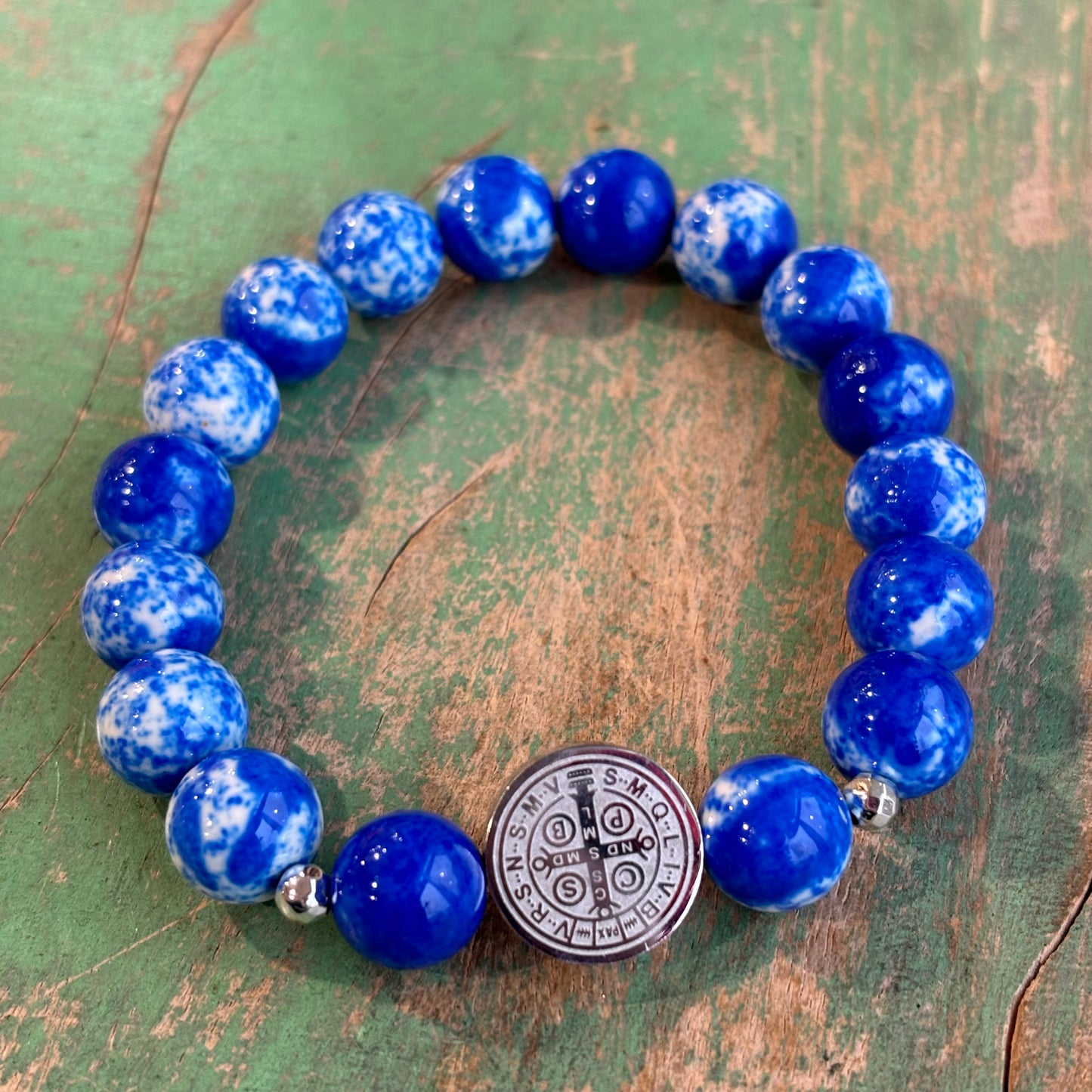 Blue Marbled St Benedict Bracelet