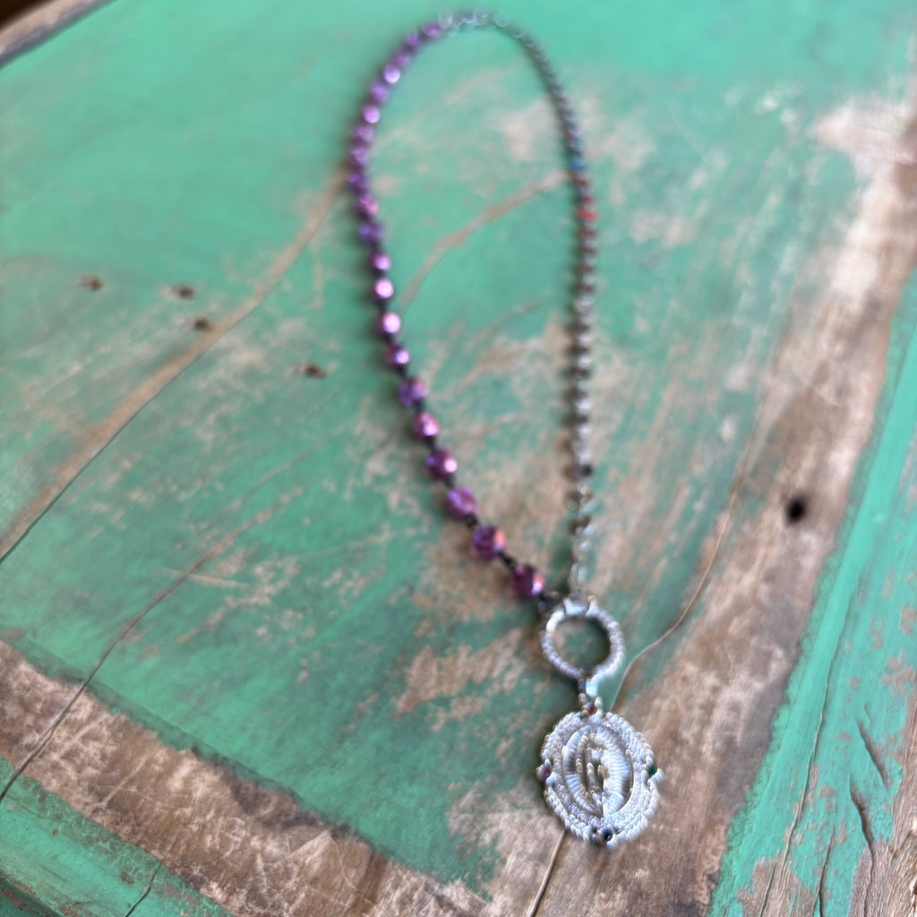 Pink and Silver Guadalupe Necklace