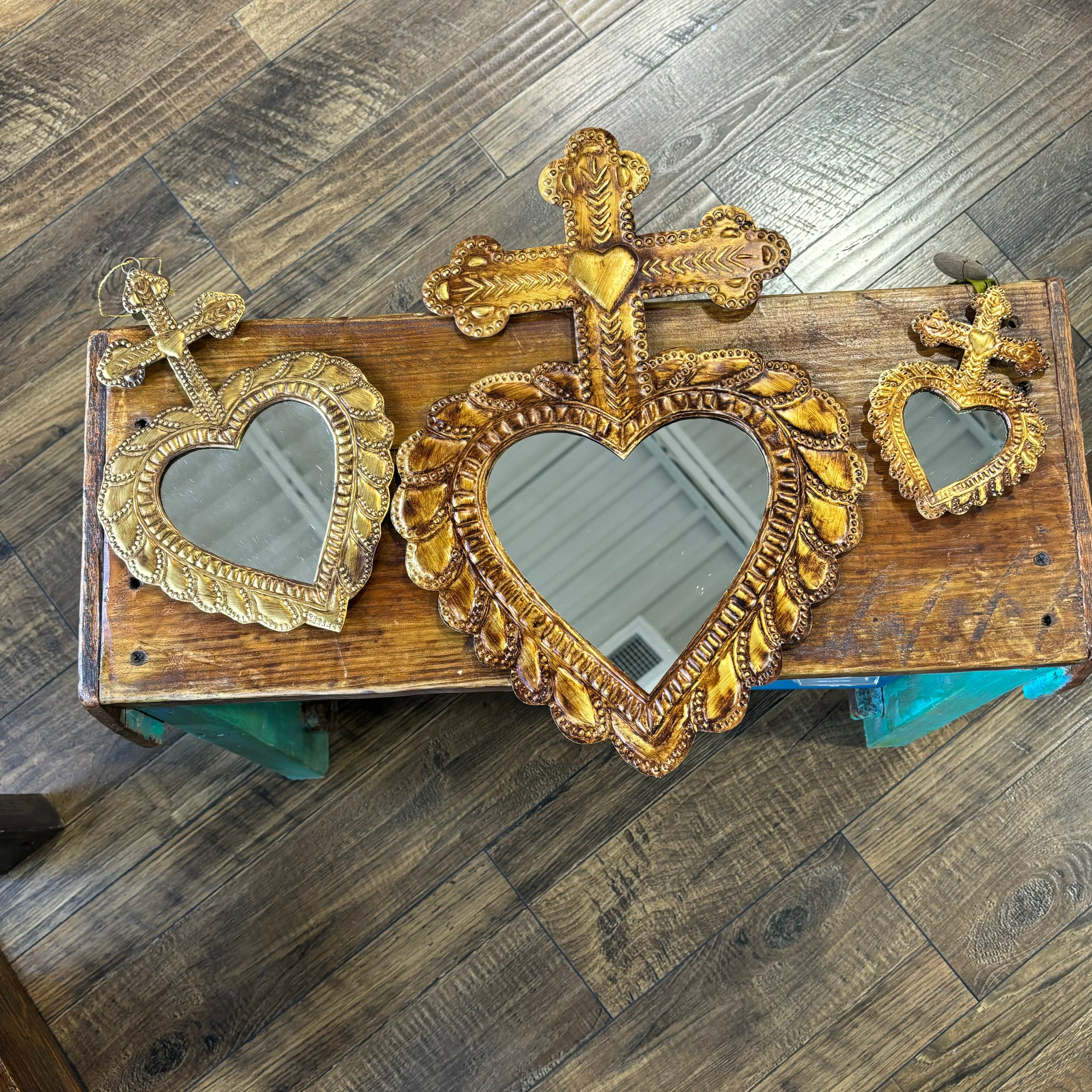 Cross on Heart Tin Mirror