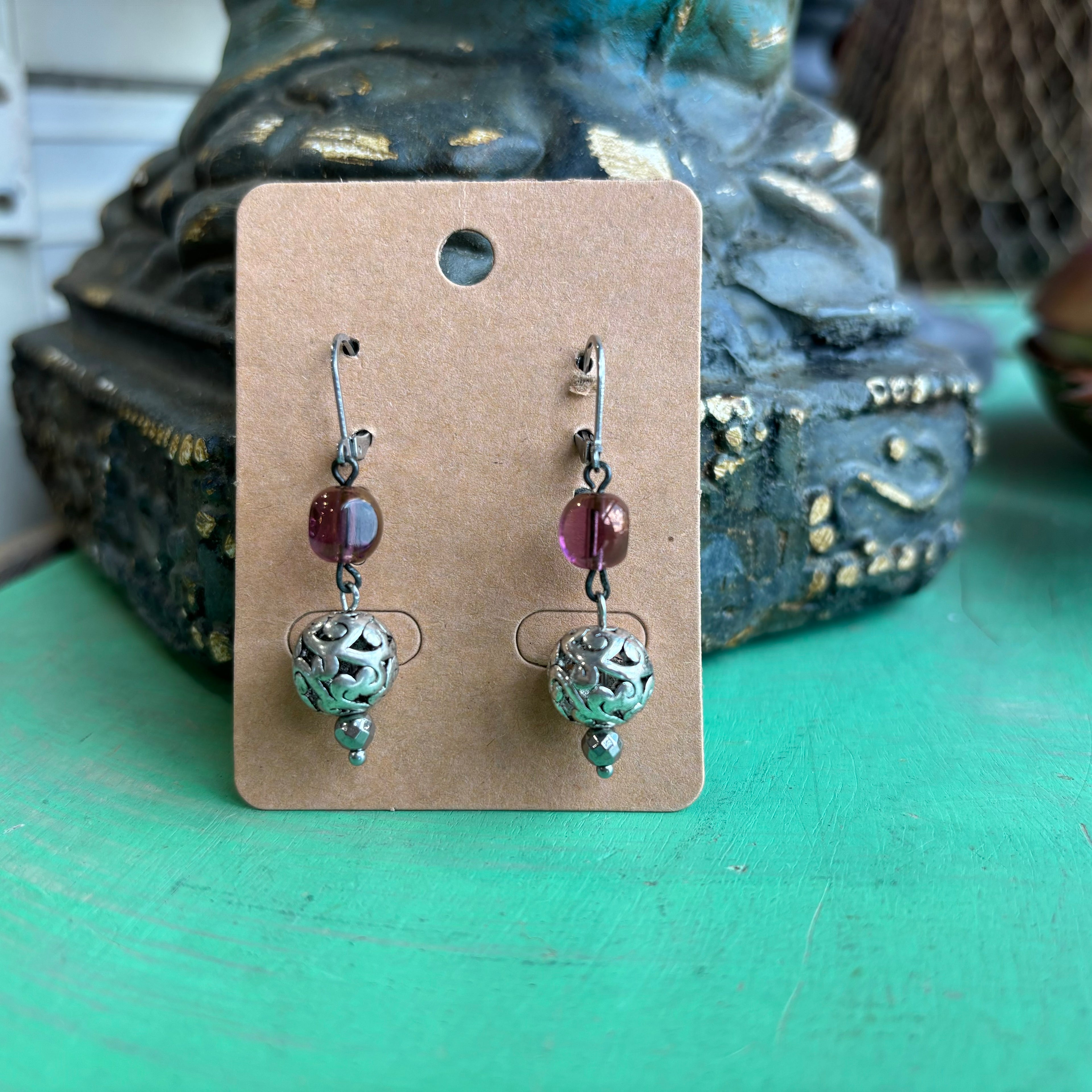 Plum Czech Glass Beaded OLG Necklace or Earrings