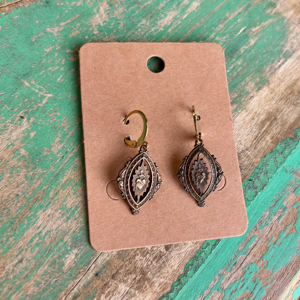 Dainty Pearls with Bronze Sacred Heart Necklace or Earrings