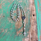 Sterling Silver Freshwater Pearl Miraculous Medal Rosary Centerpiece Necklace