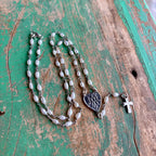 Sterling Silver Freshwater Pearl Miraculous Medal Rosary Centerpiece Necklace