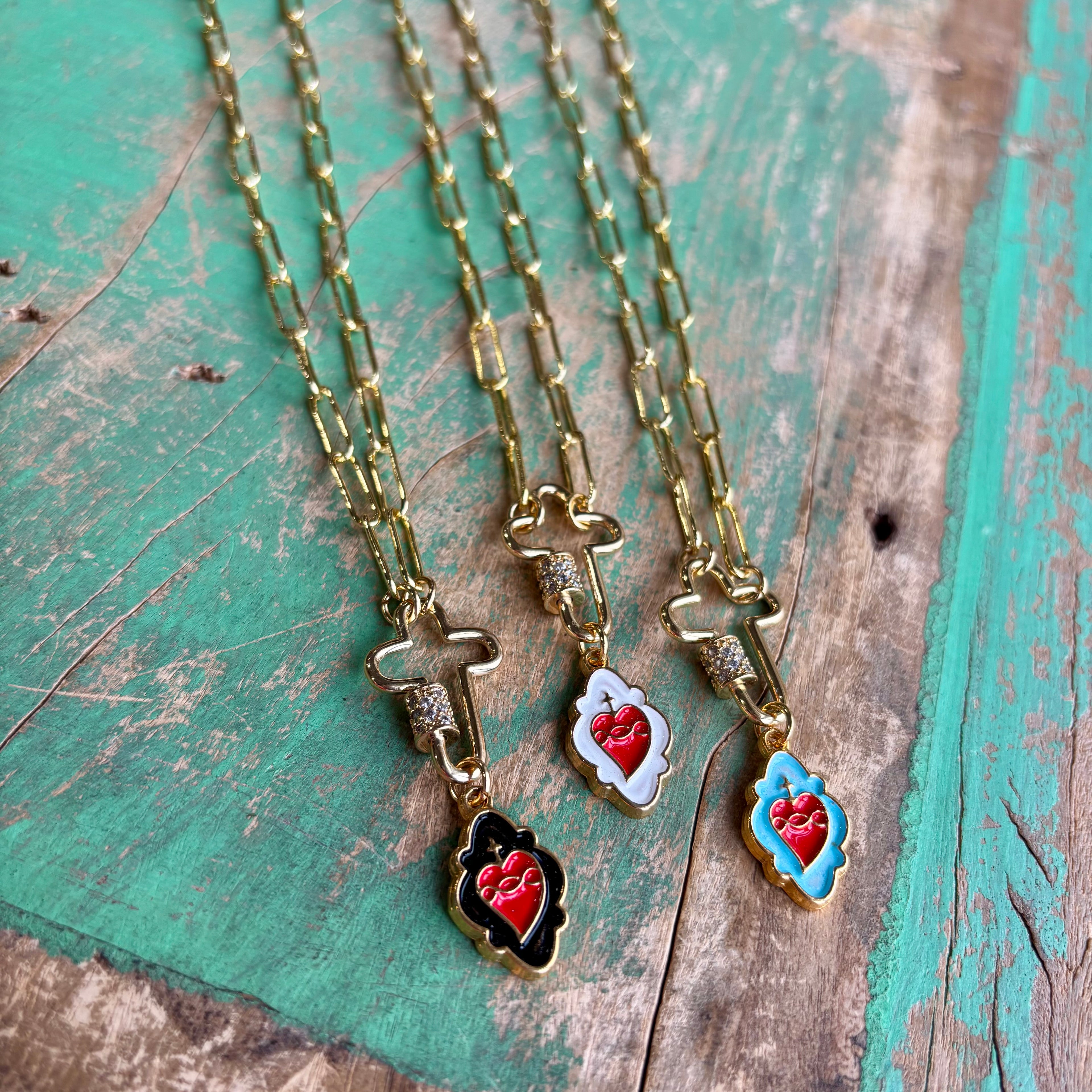 Sacred Heart Cross Locket Paperclip Necklace