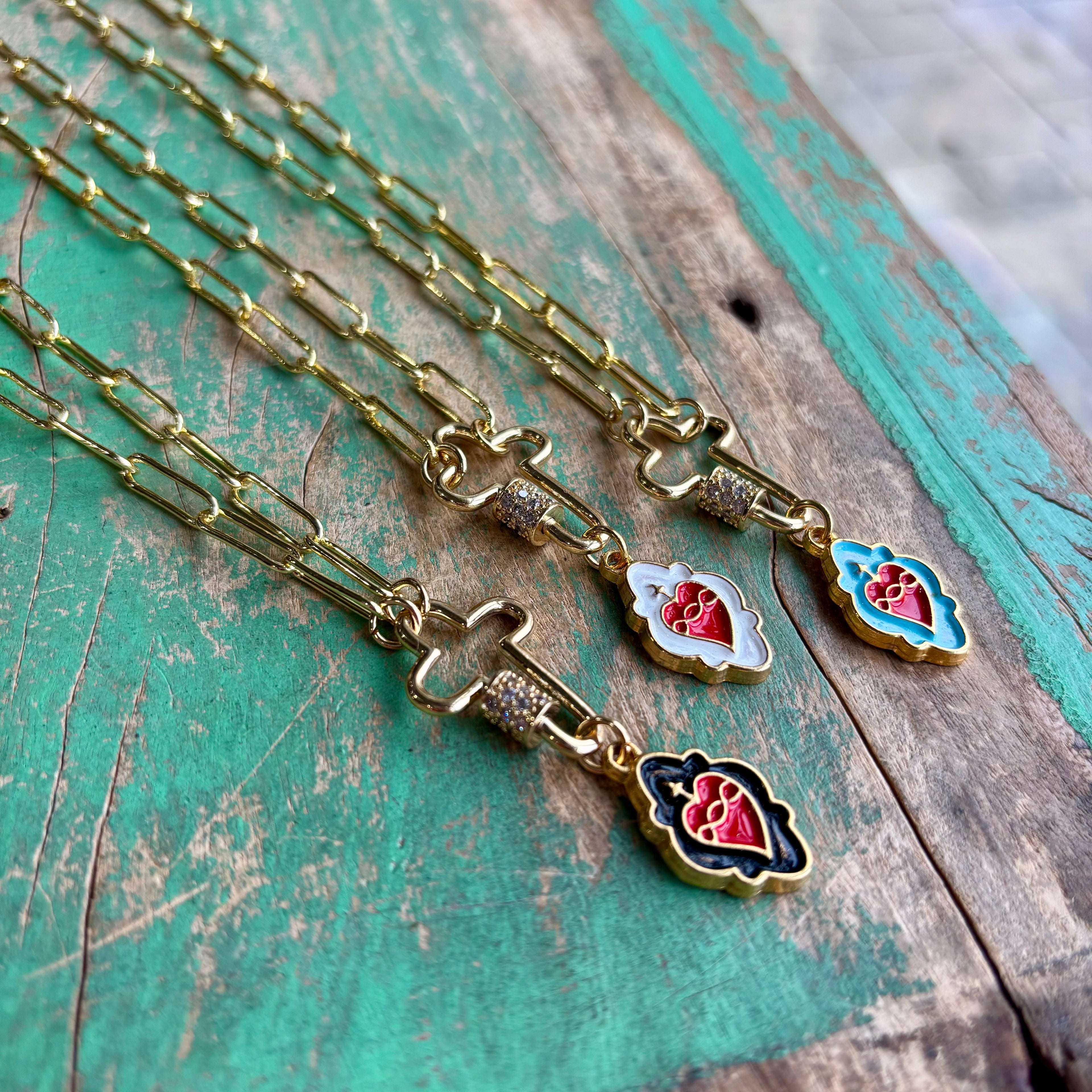 Sacred Heart Cross Locket Paperclip Necklace