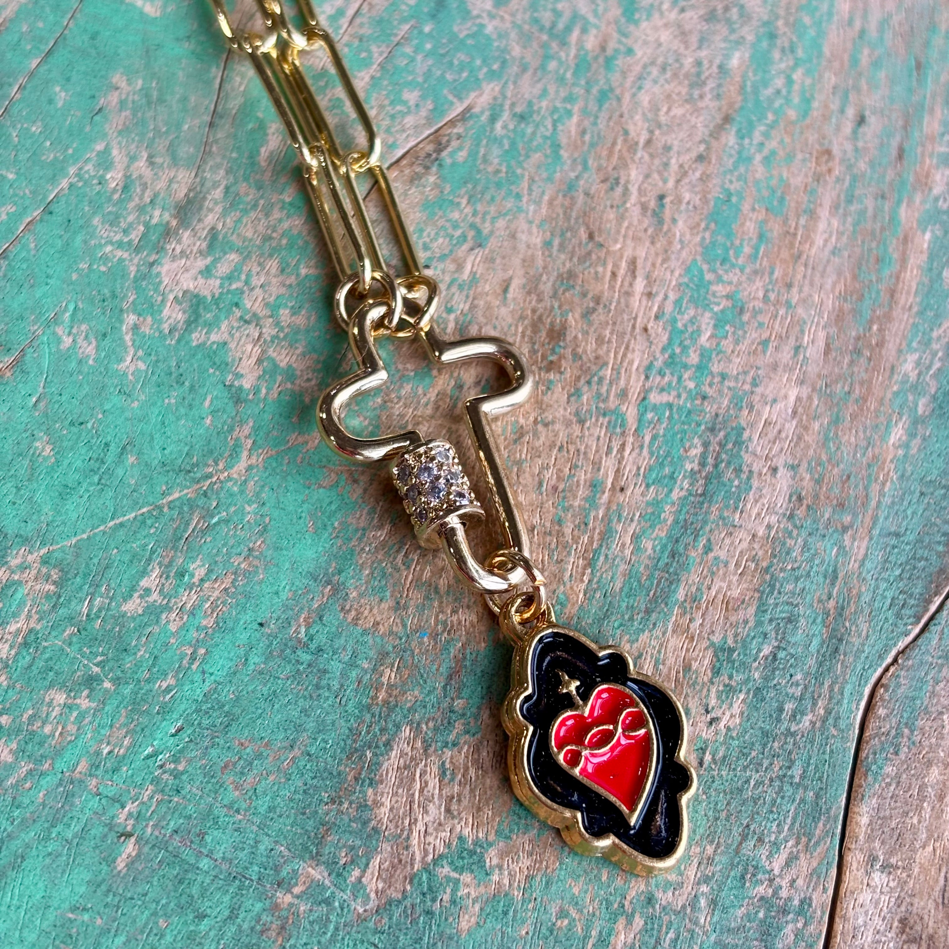 Sacred Heart Cross Locket Paperclip Necklace