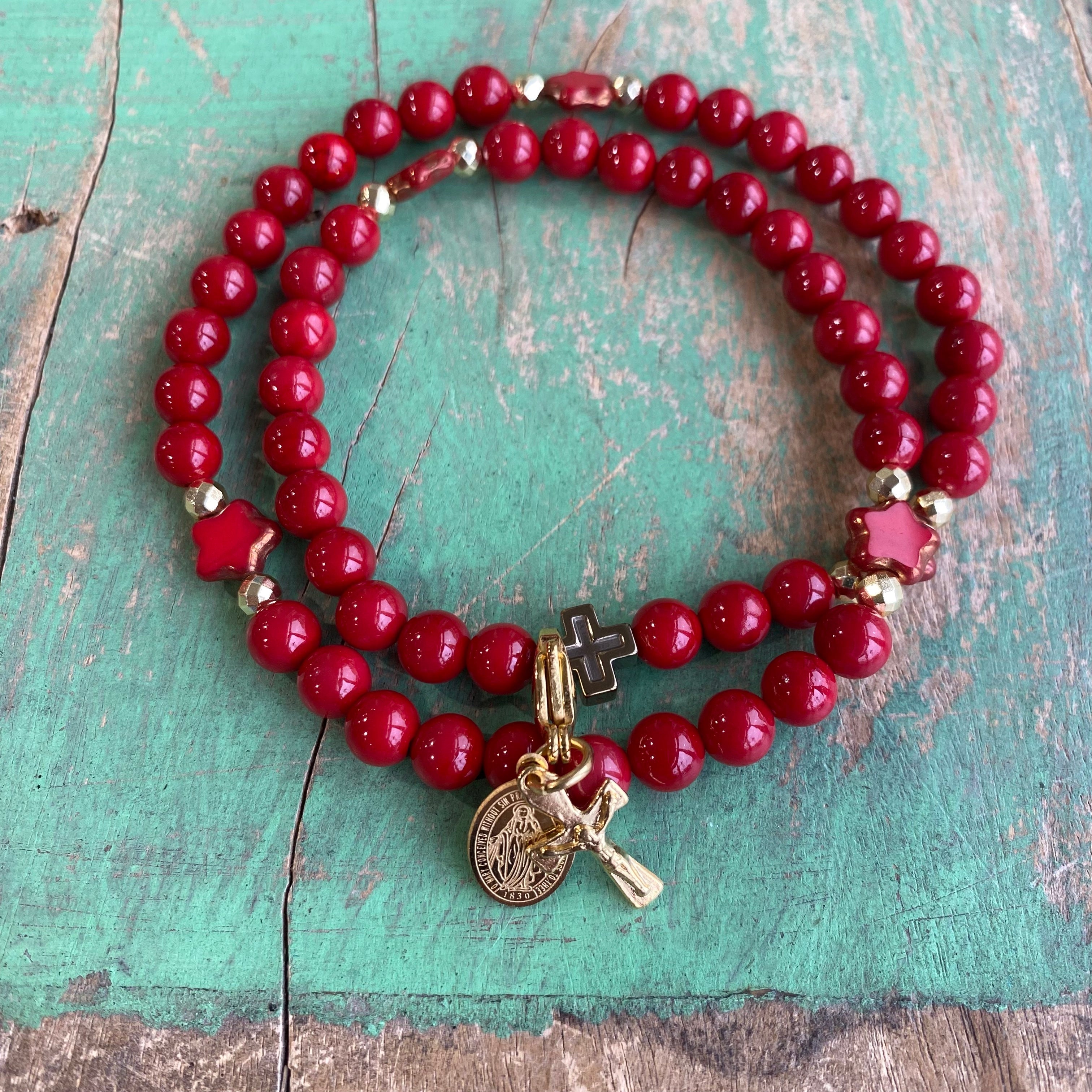 Rosary Wrap Bracelet with Silver Accents