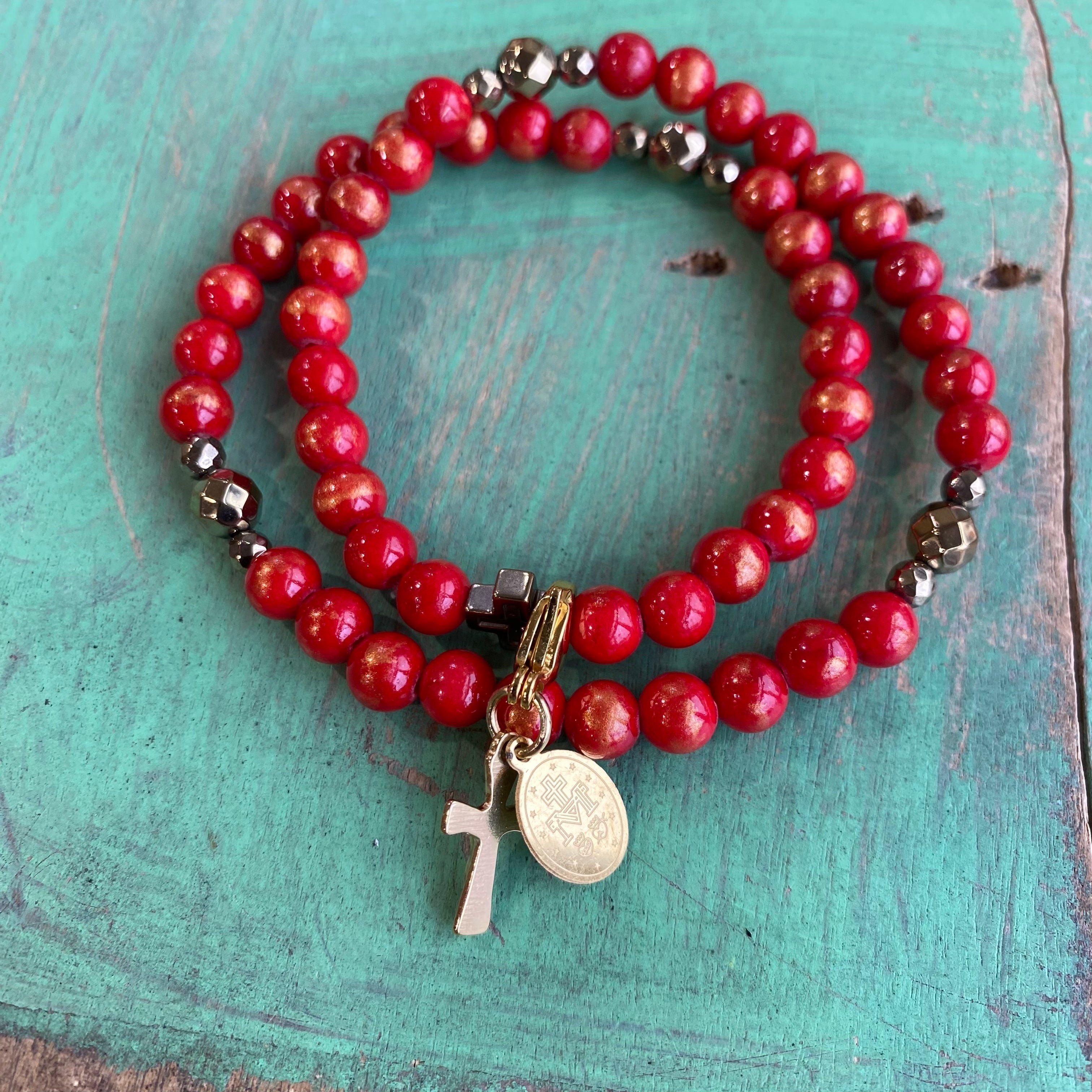 Rosary Wrap Bracelet with Silver Accents