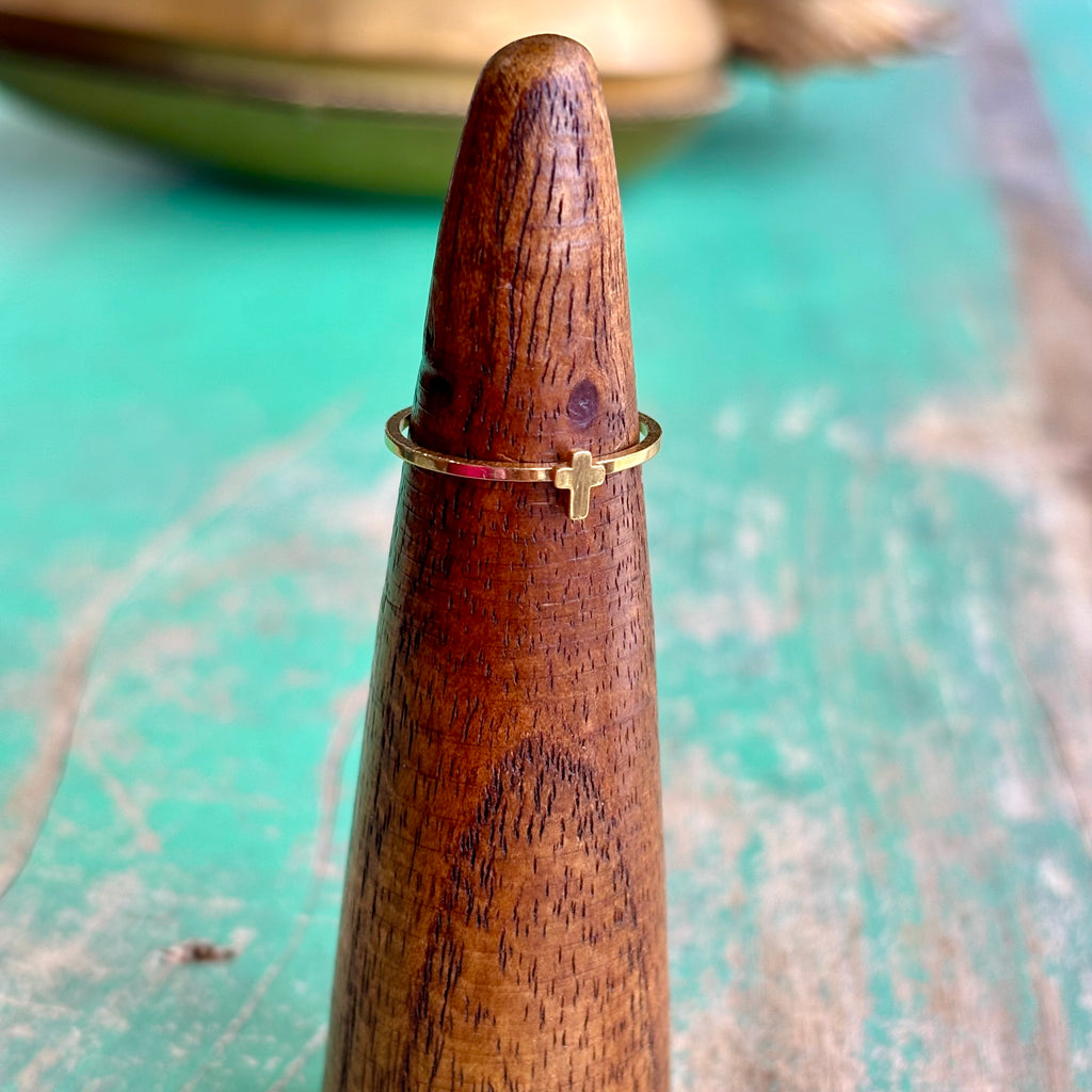 Dainty Adjustable Gold Stainless Steel Cross Ring