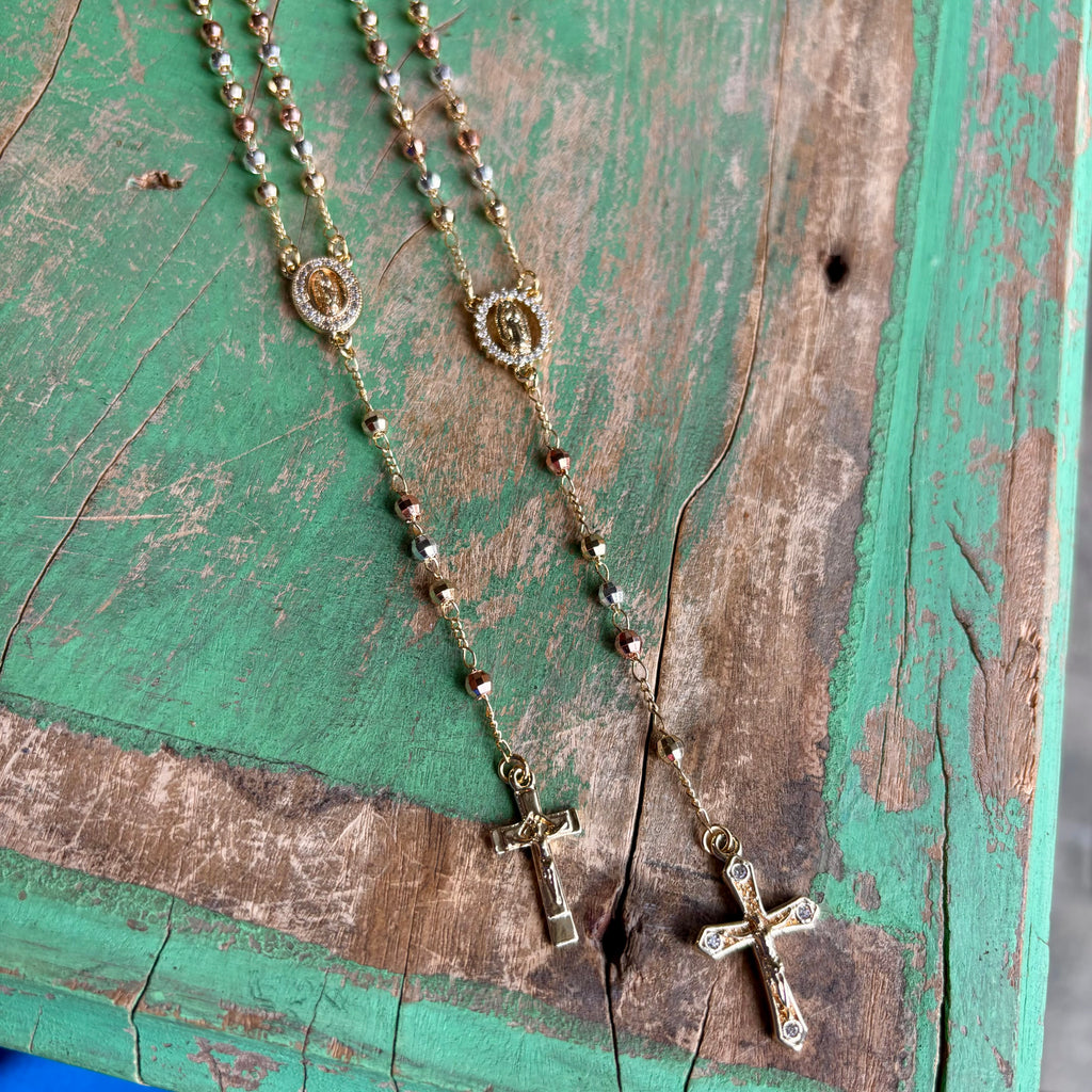 Tri Color OLG 4MM Rosary Necklace or Bracelet