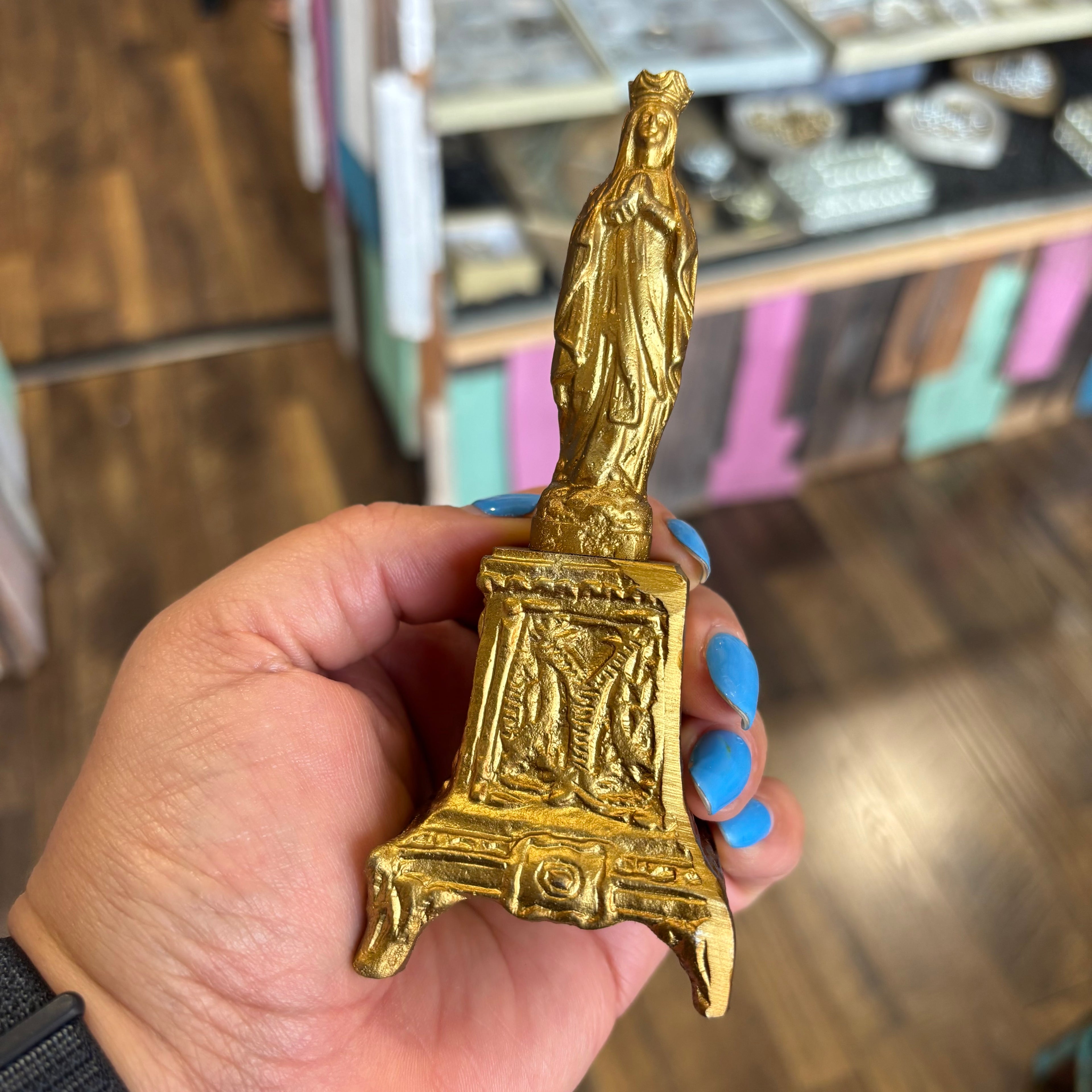 Small Gold Mary on Pedestal