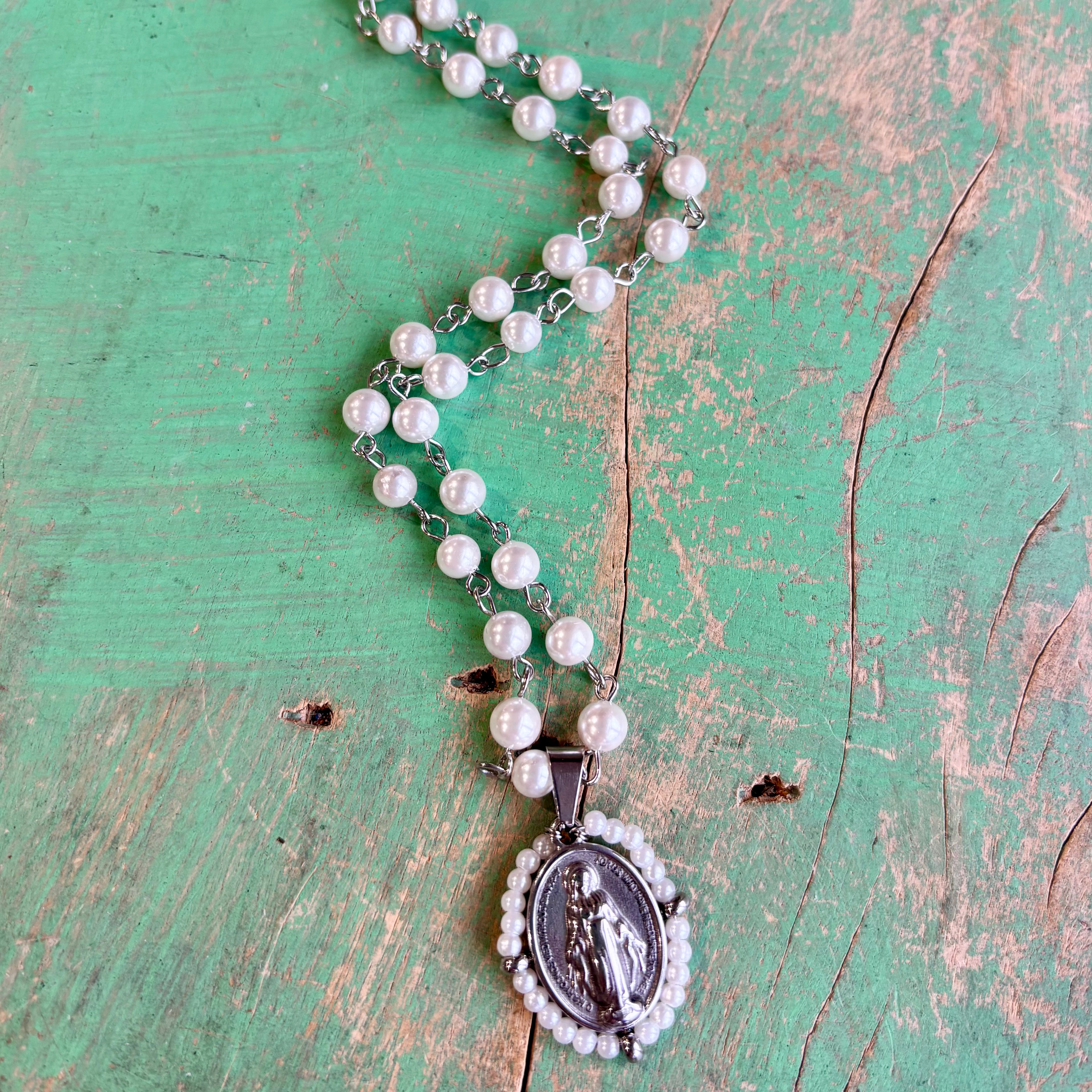 Pearl Miraculous Medal Necklace