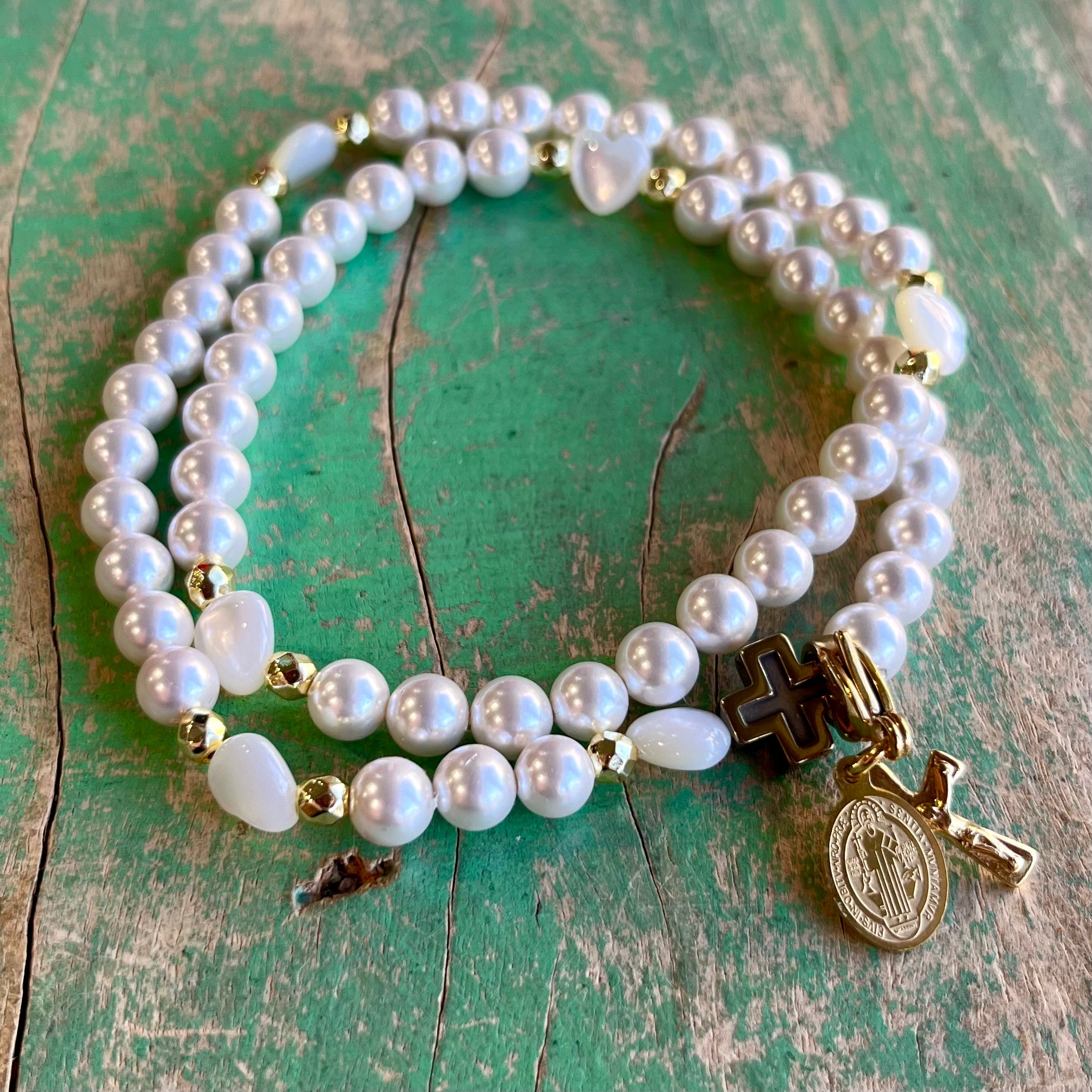 Rosary Wrap Bracelet with Gold Accents