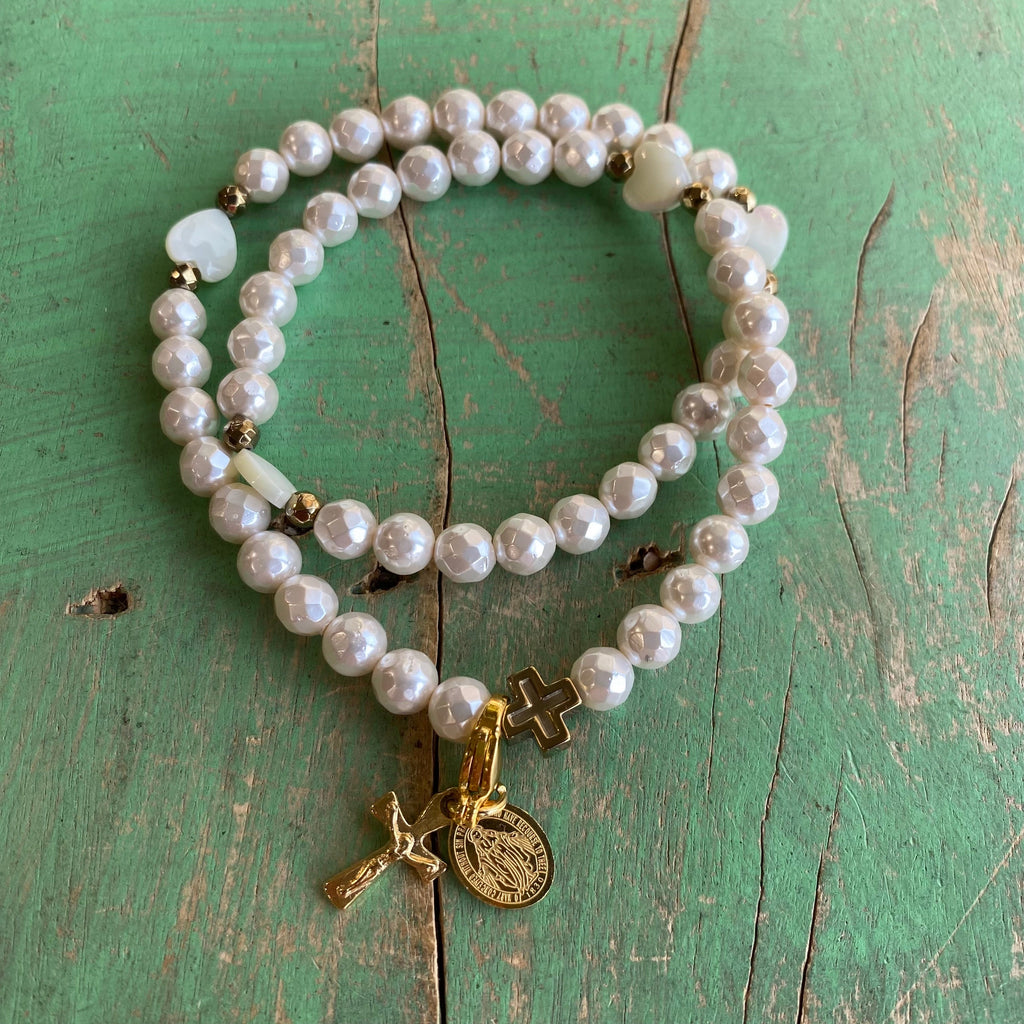 Rosary Wrap Bracelet with Silver Accents