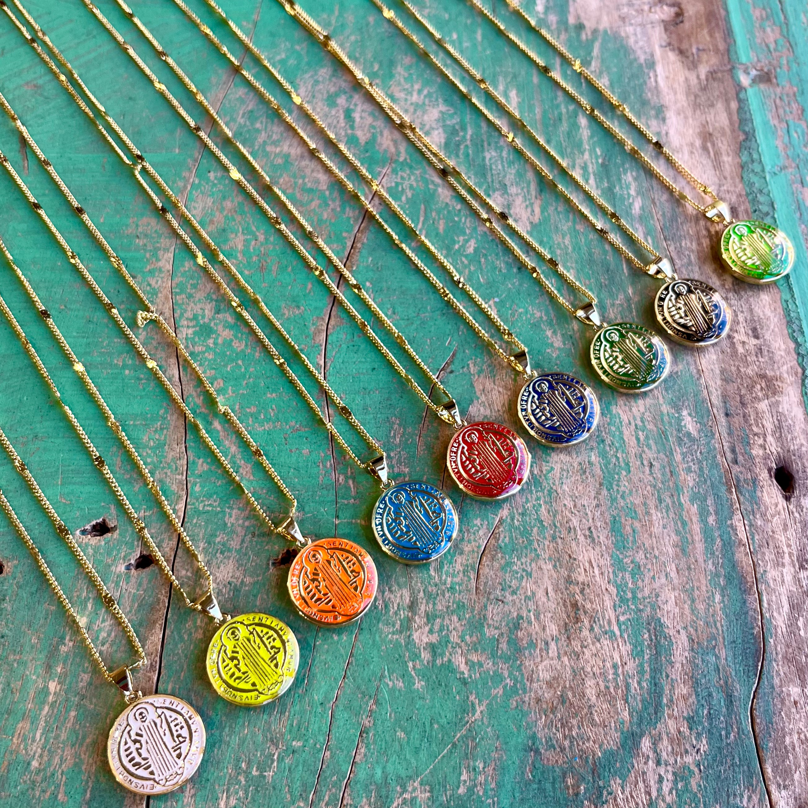 Colorful Enamel St Benedict Gold Necklace