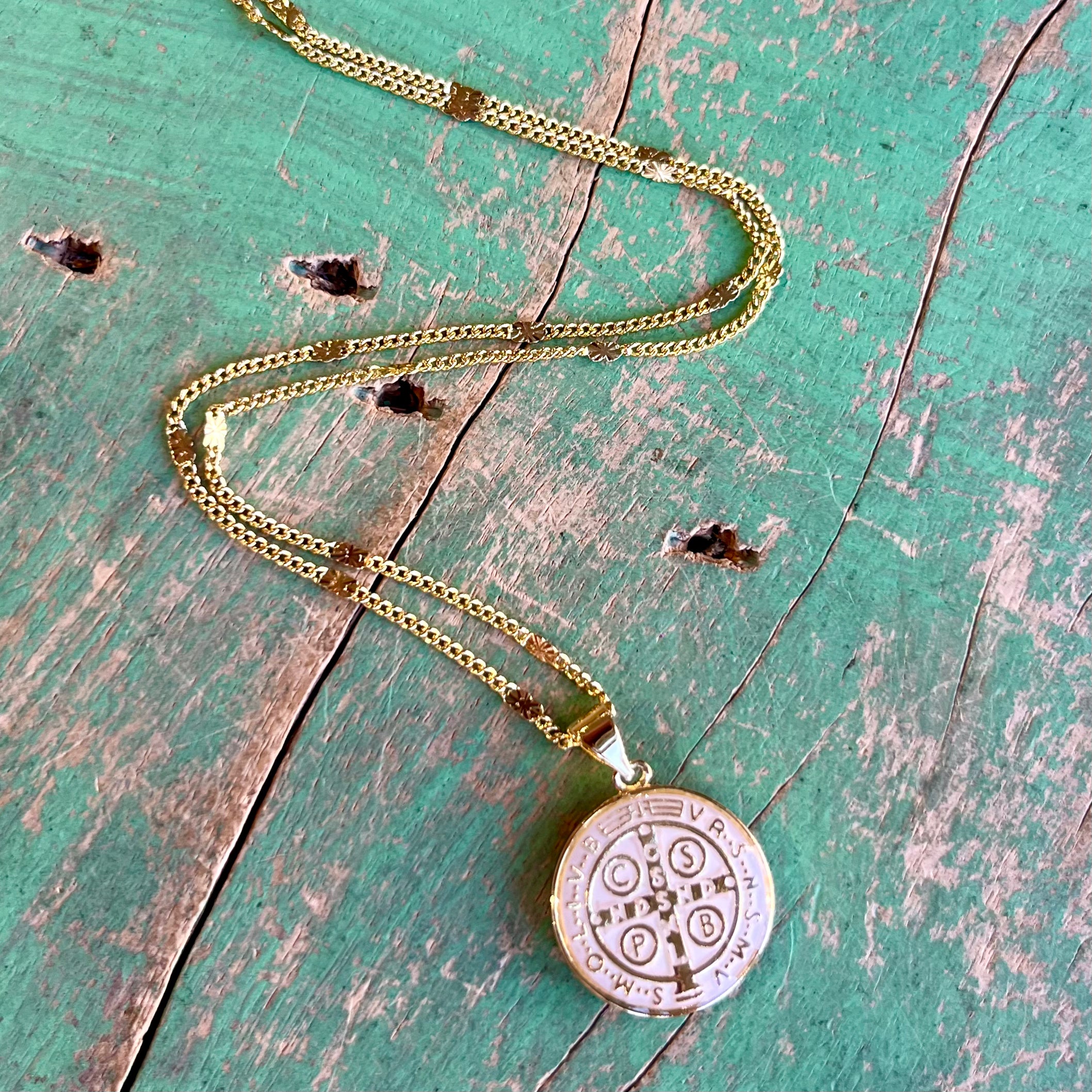 Colorful Enamel St Benedict Gold Necklace