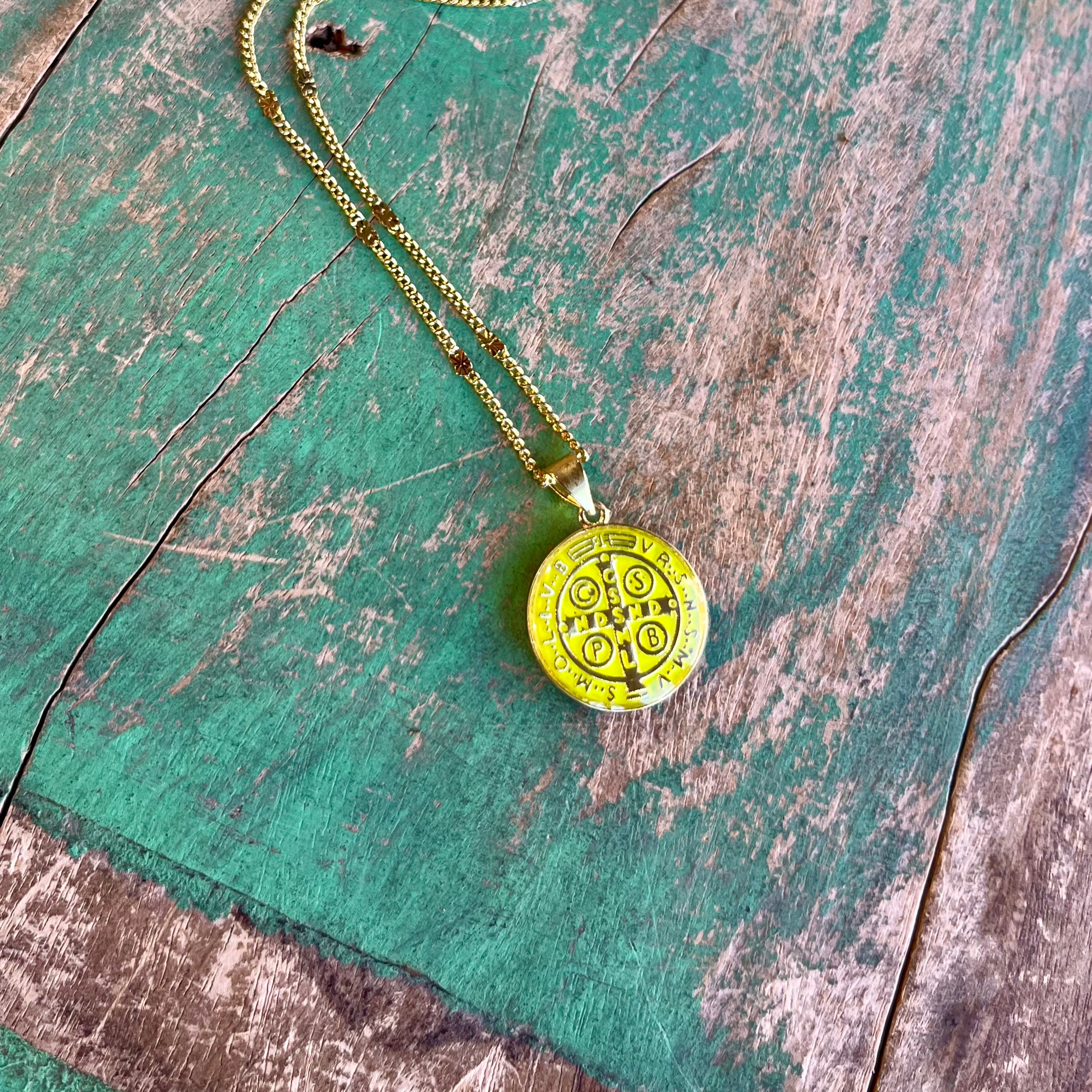 Colorful Enamel St Benedict Gold Necklace