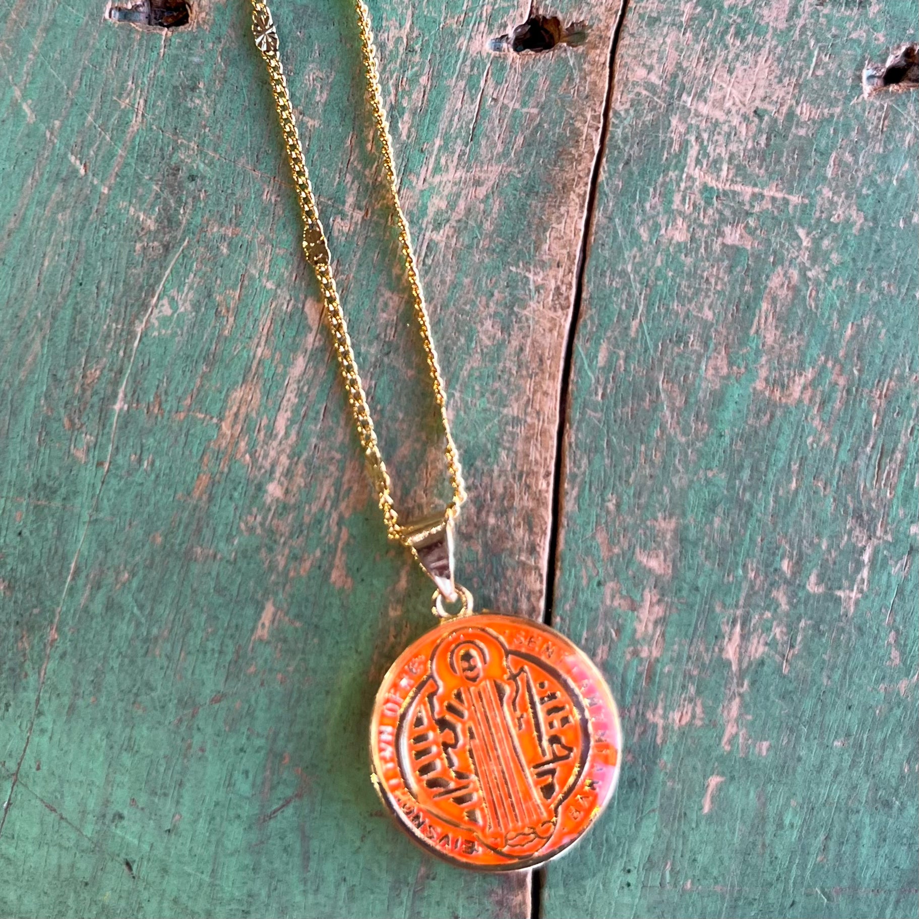 Colorful Enamel St Benedict Gold Necklace