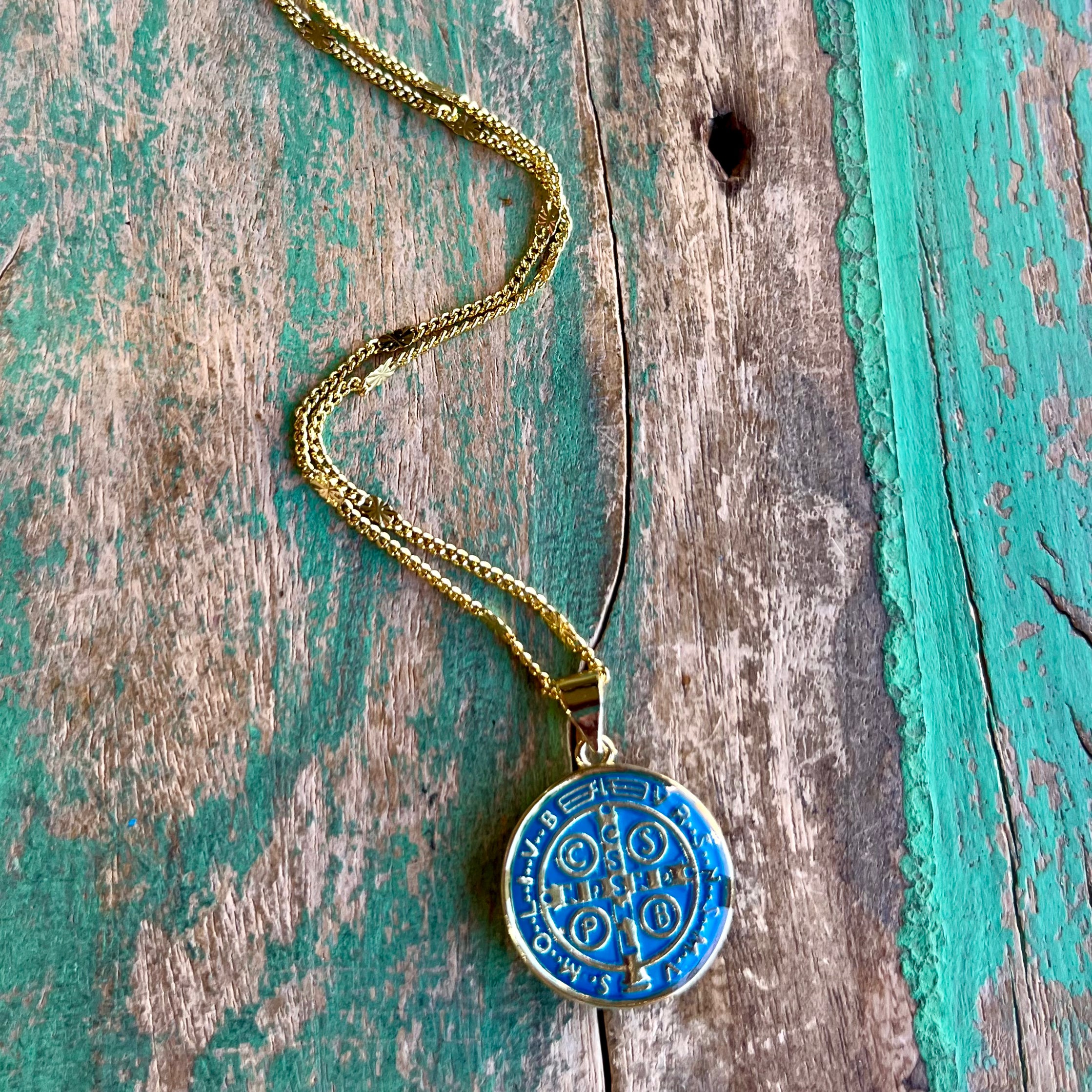 Colorful Enamel St Benedict Gold Necklace