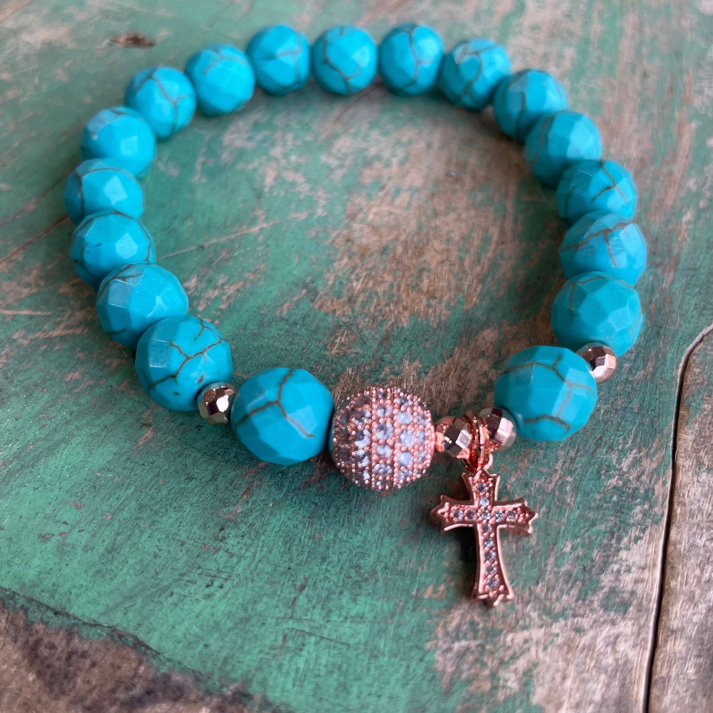 Rose Gold and Turquoise Bracelet or Earrings
