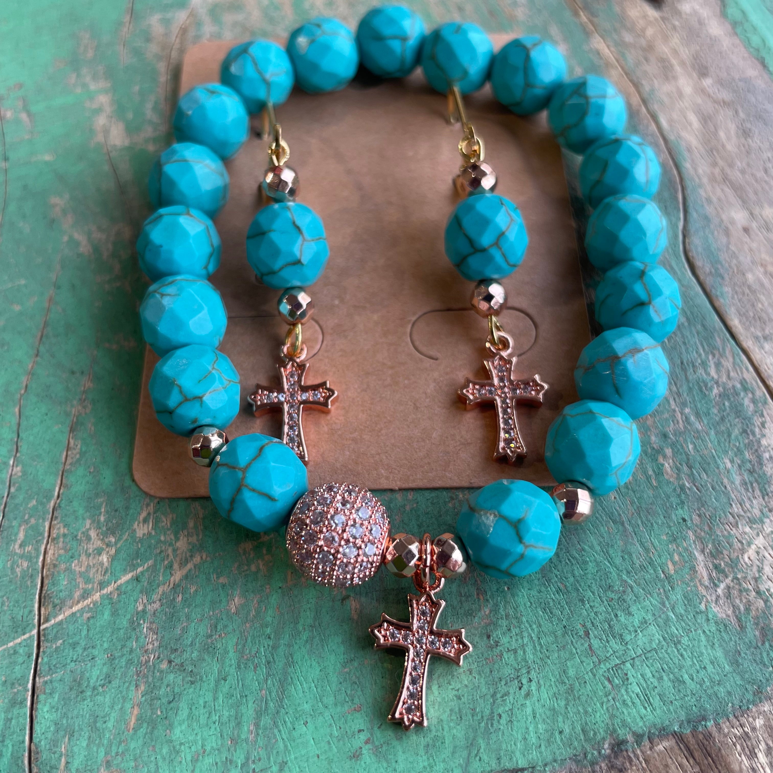 Rose Gold and Turquoise Bracelet or Earrings