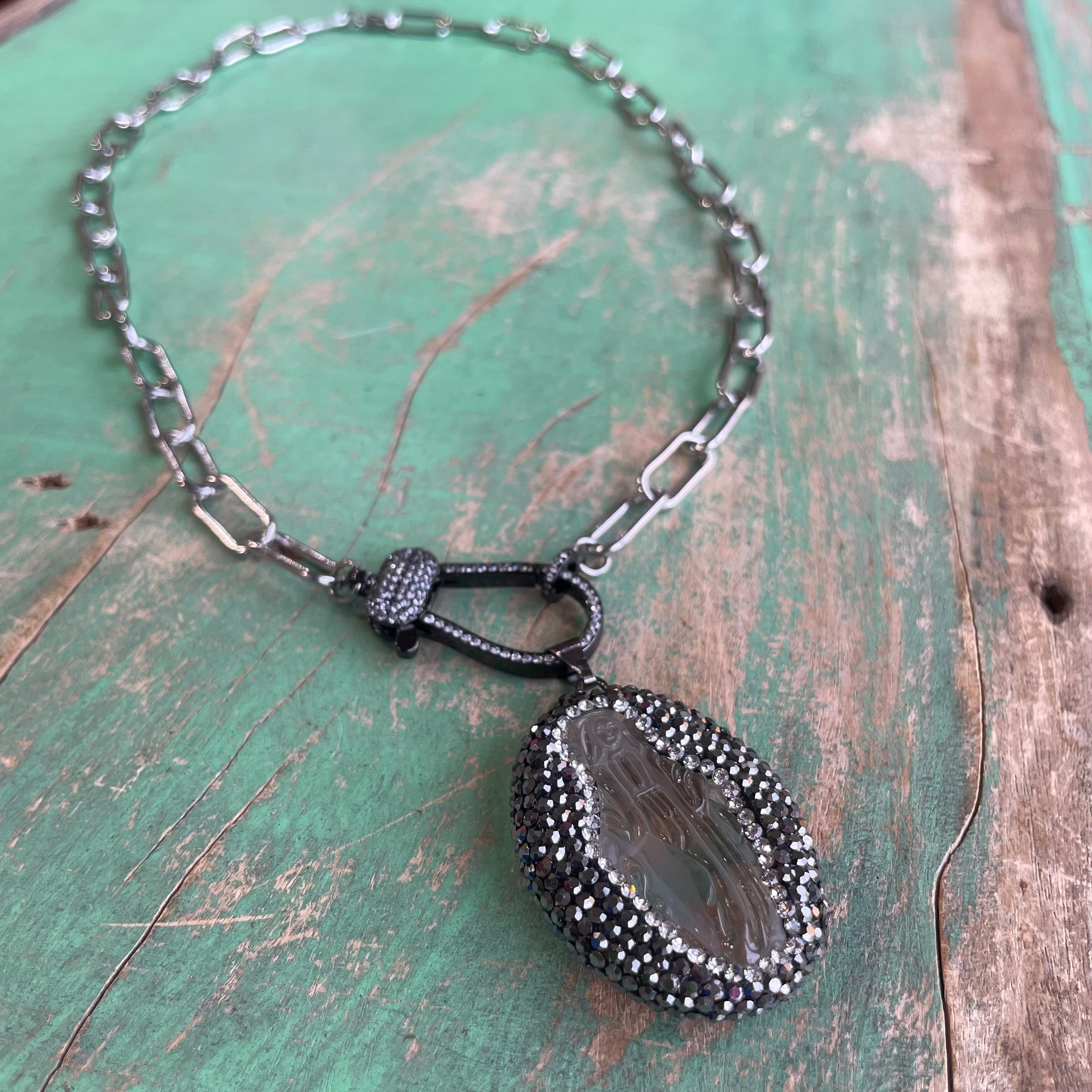 Our Lady of Grace Chunky Stainless Steel Necklace