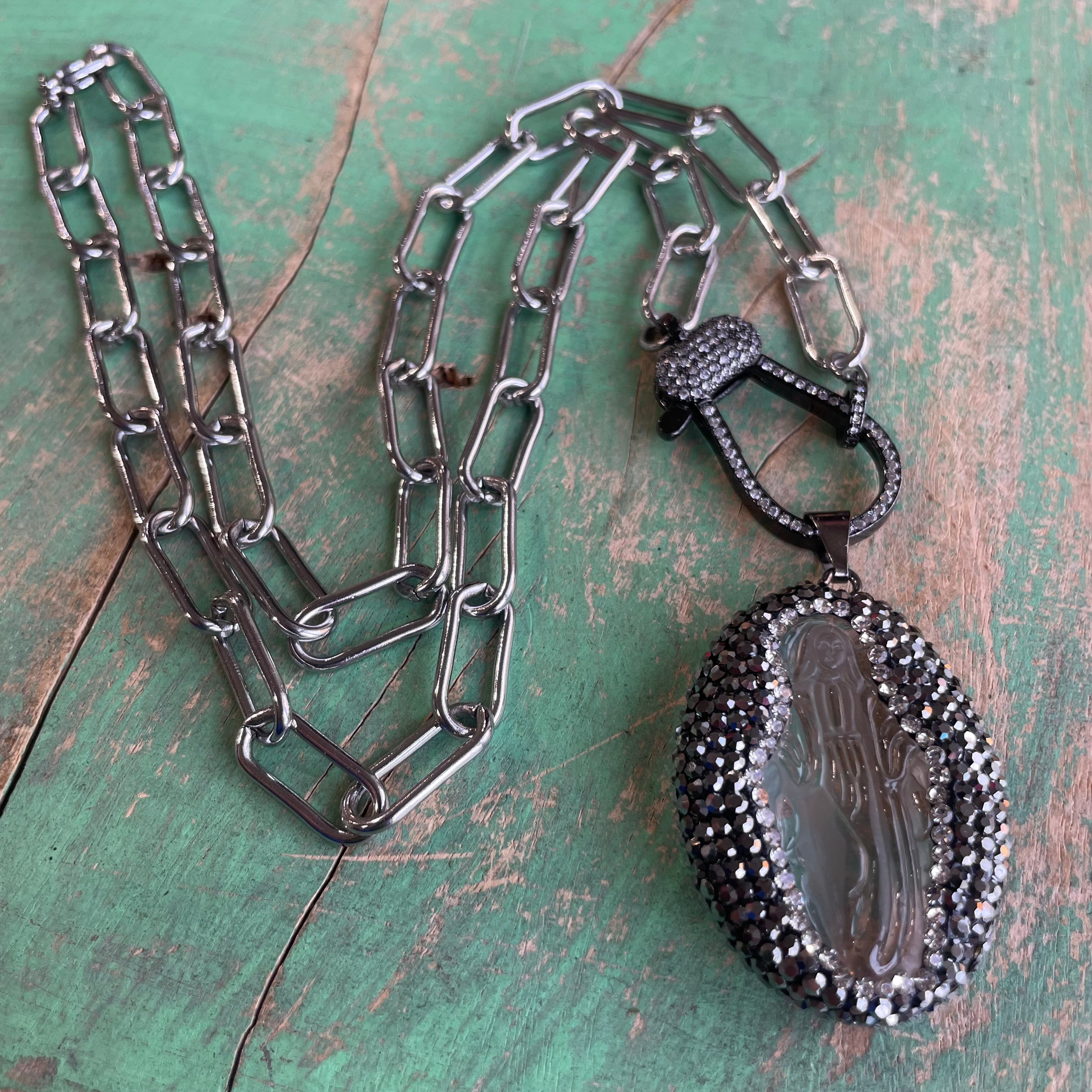 Our Lady of Grace Chunky Stainless Steel Necklace