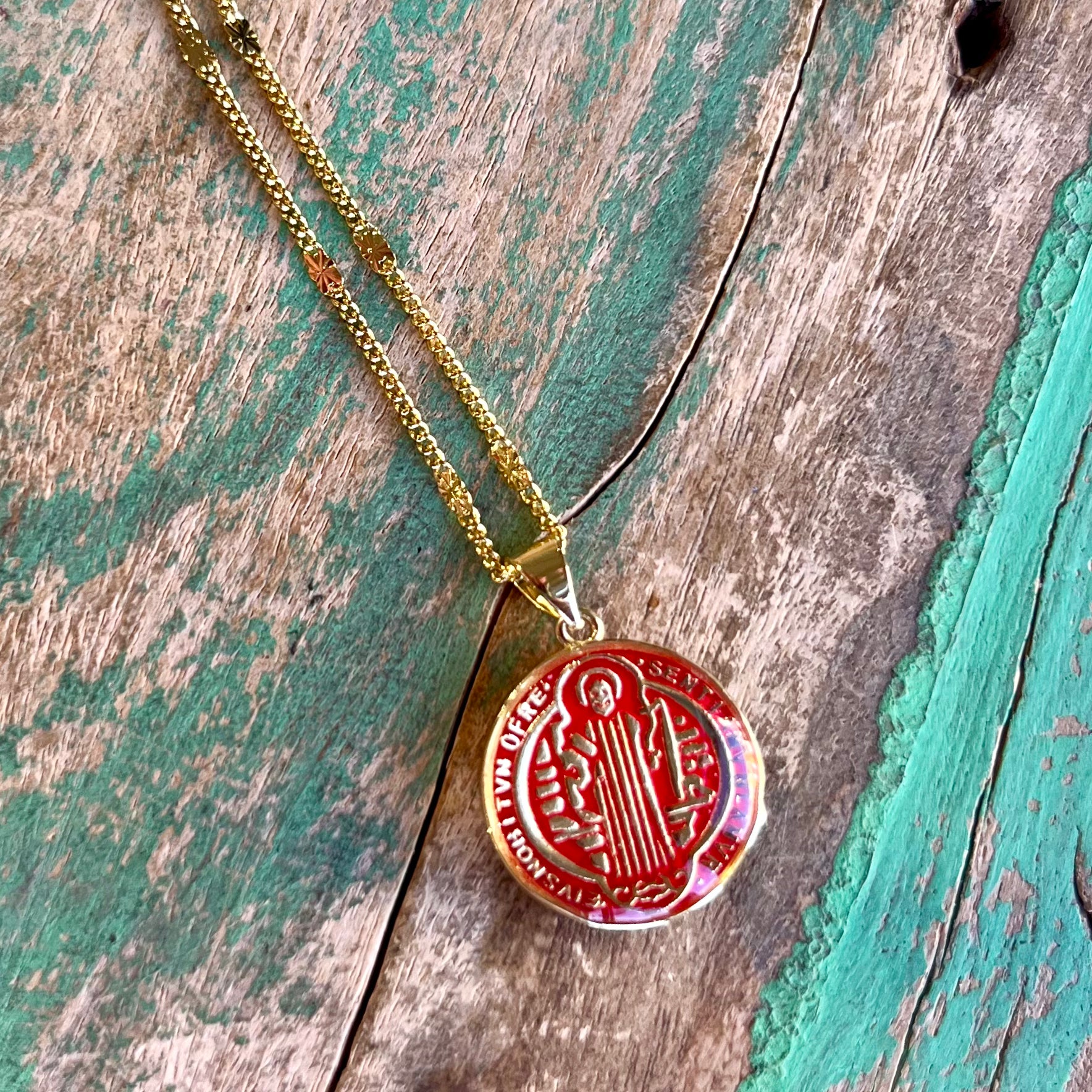Colorful Enamel St Benedict Gold Necklace