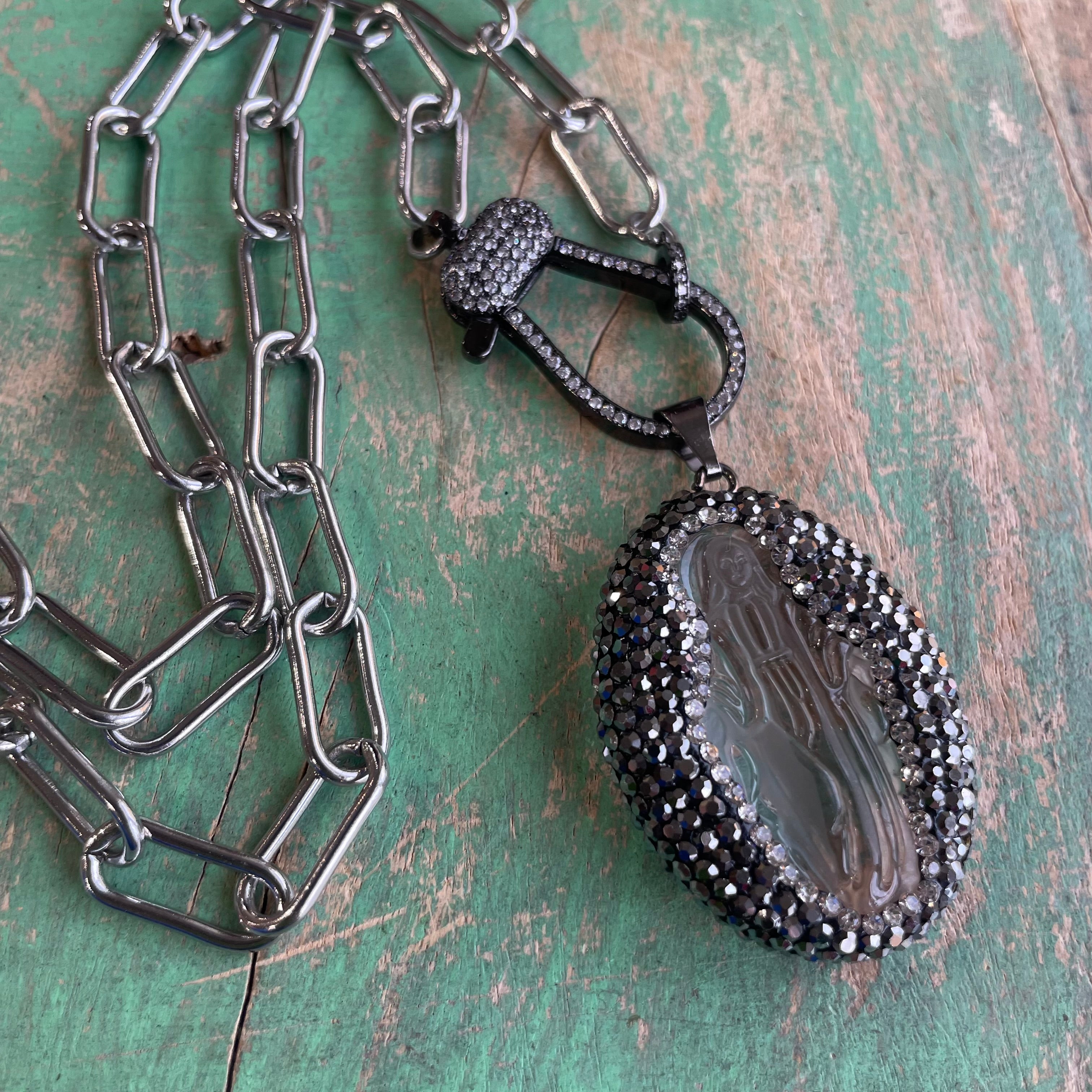 Our Lady of Grace Chunky Stainless Steel Necklace